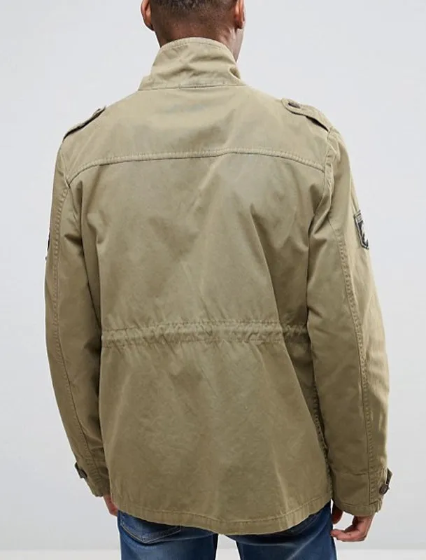 Jenkinson Cotton Military Jacket with Badges in Stone - Tokyo Laundry