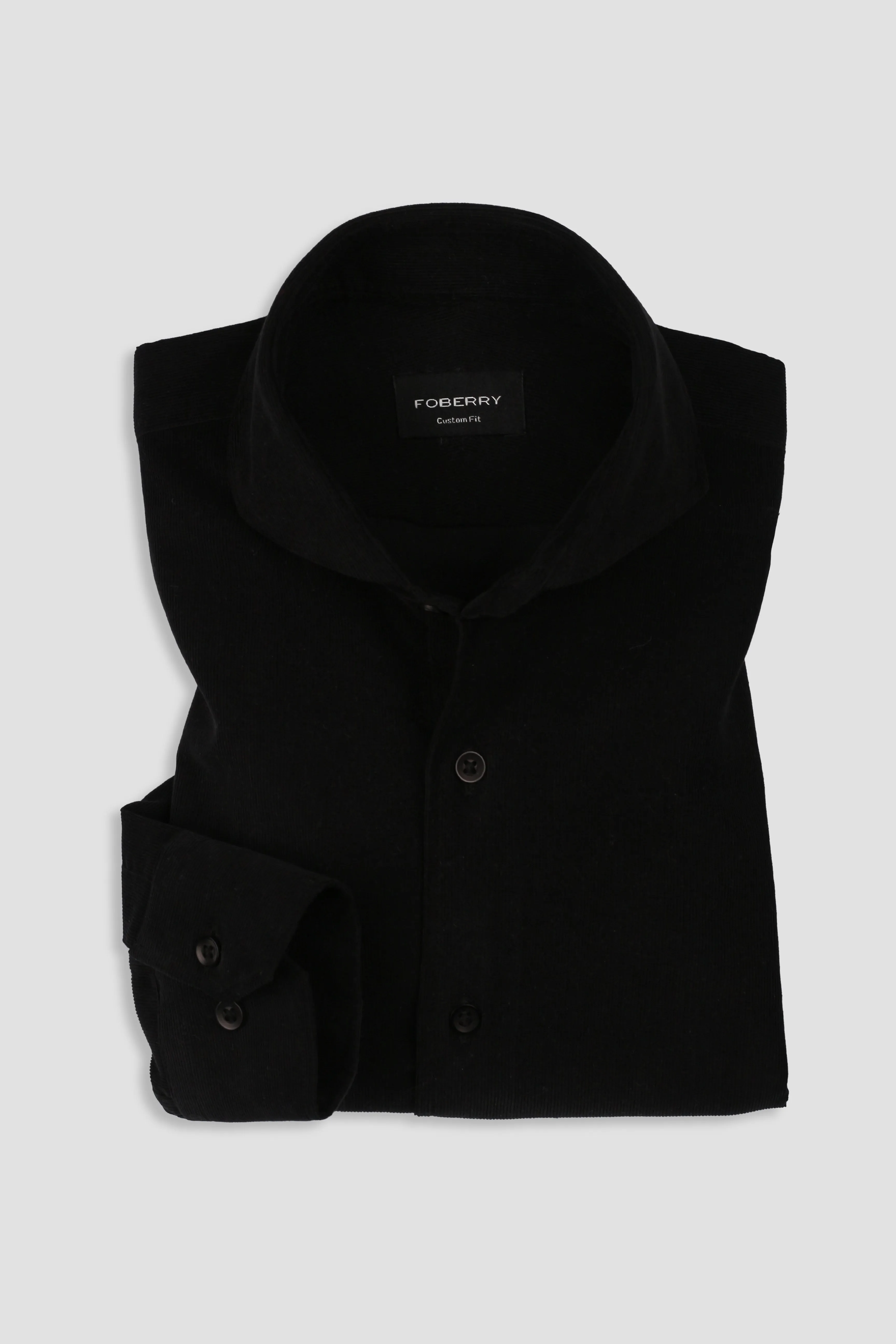 Jet Black Corduroy Shirt - Cut Away Extreme Collar