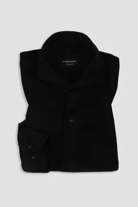 Jet Black Corduroy Shirt - Cut Away Extreme Collar