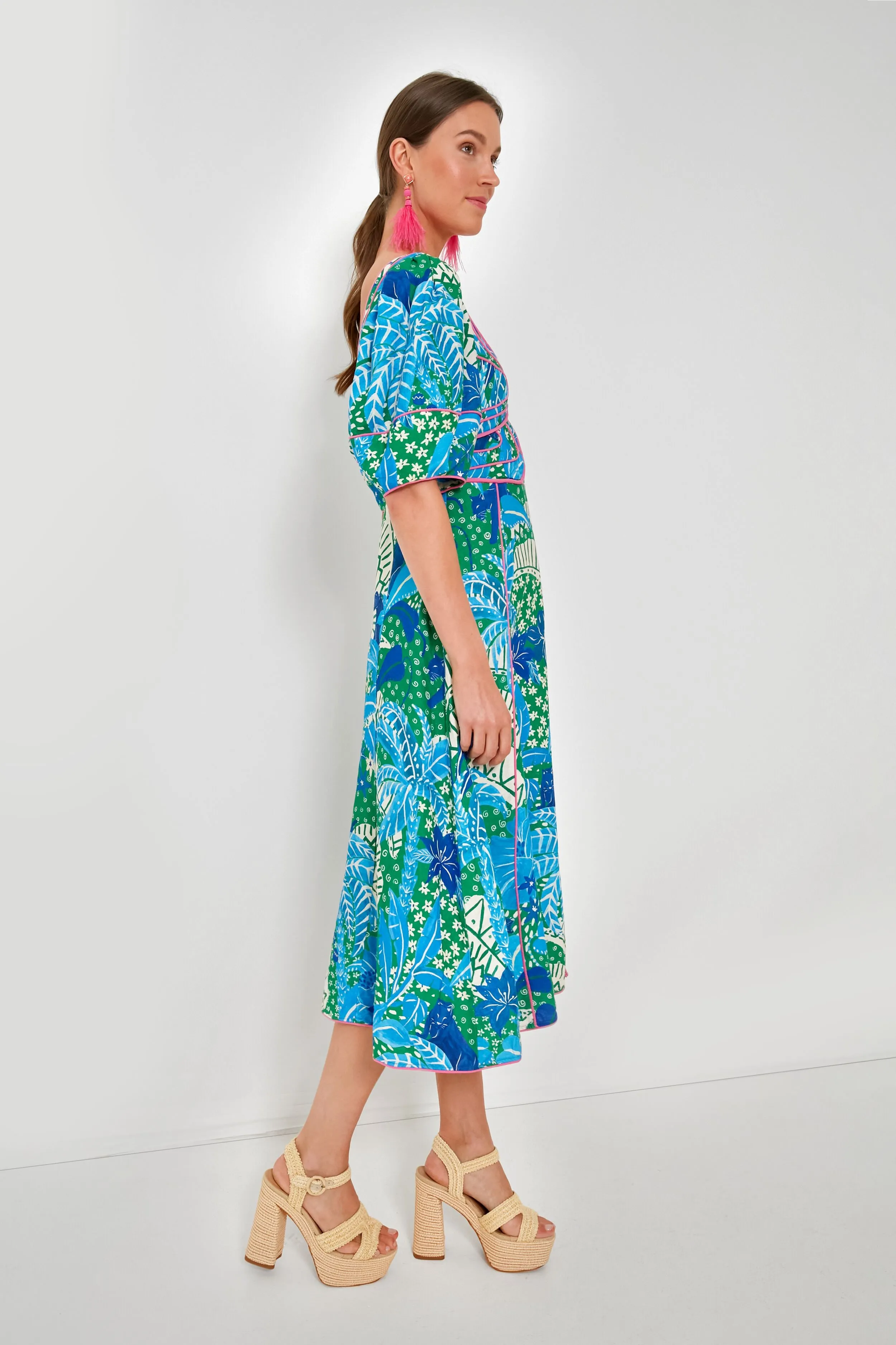 Jungle Panther Green Midi Dress