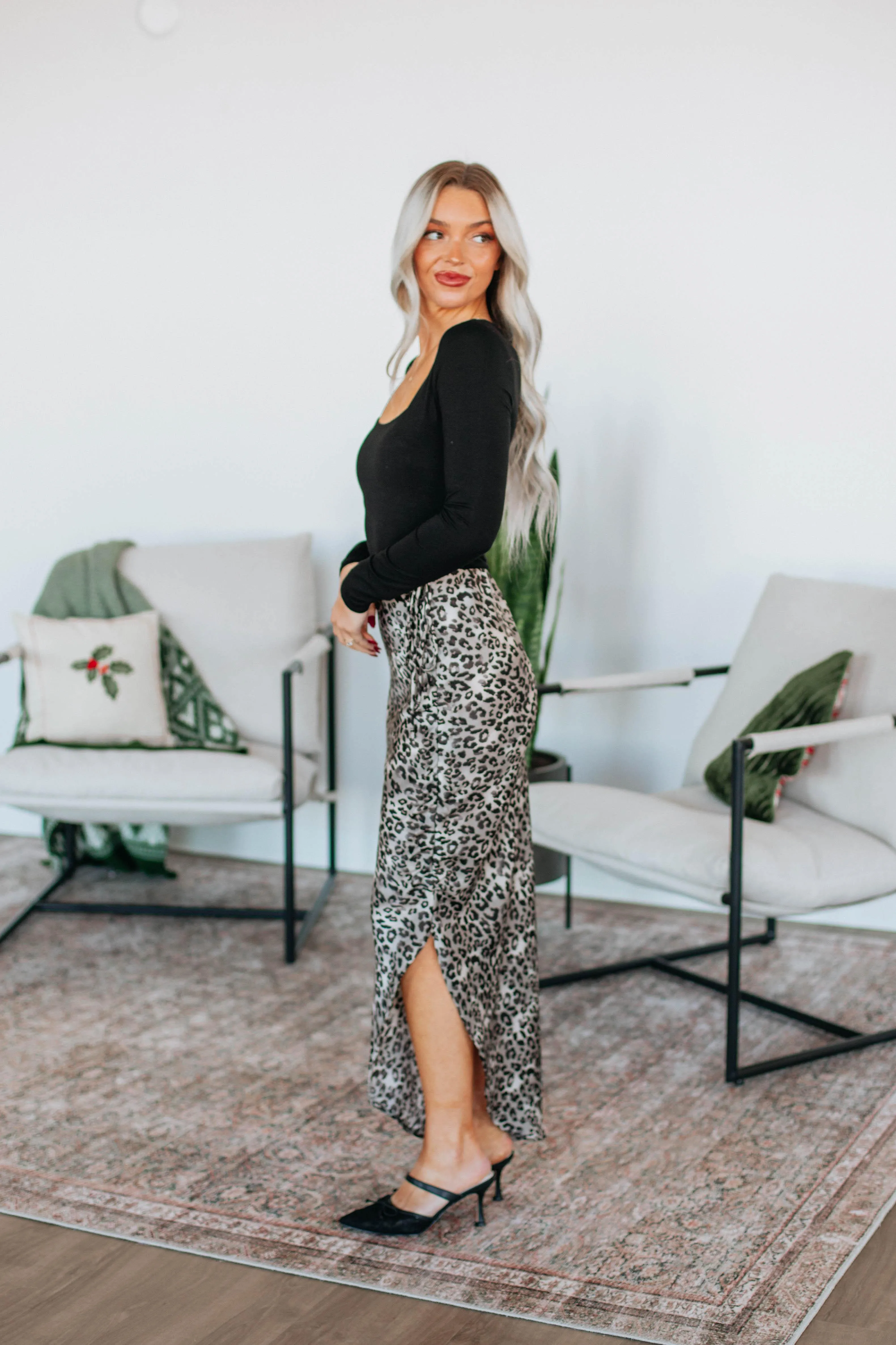 Kessia Leopard Skirt - Charcoal