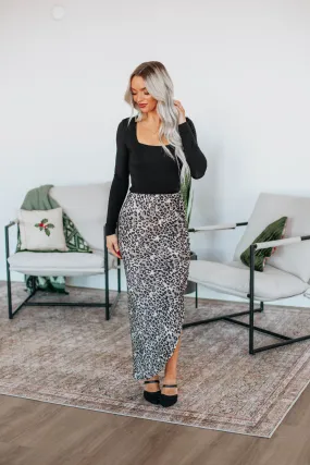 Kessia Leopard Skirt - Charcoal