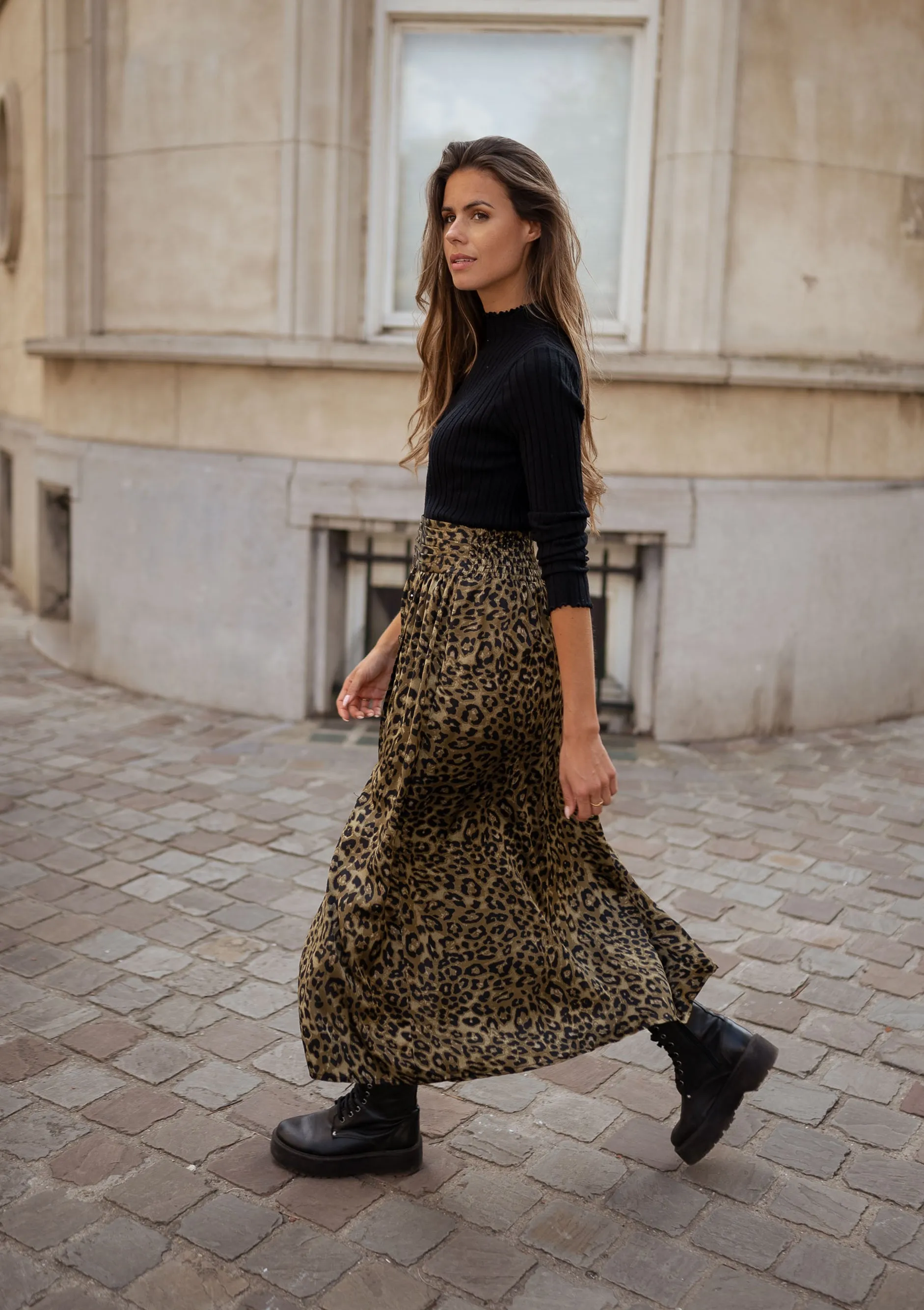 Khaki Leopard Print Rosalie Skirt