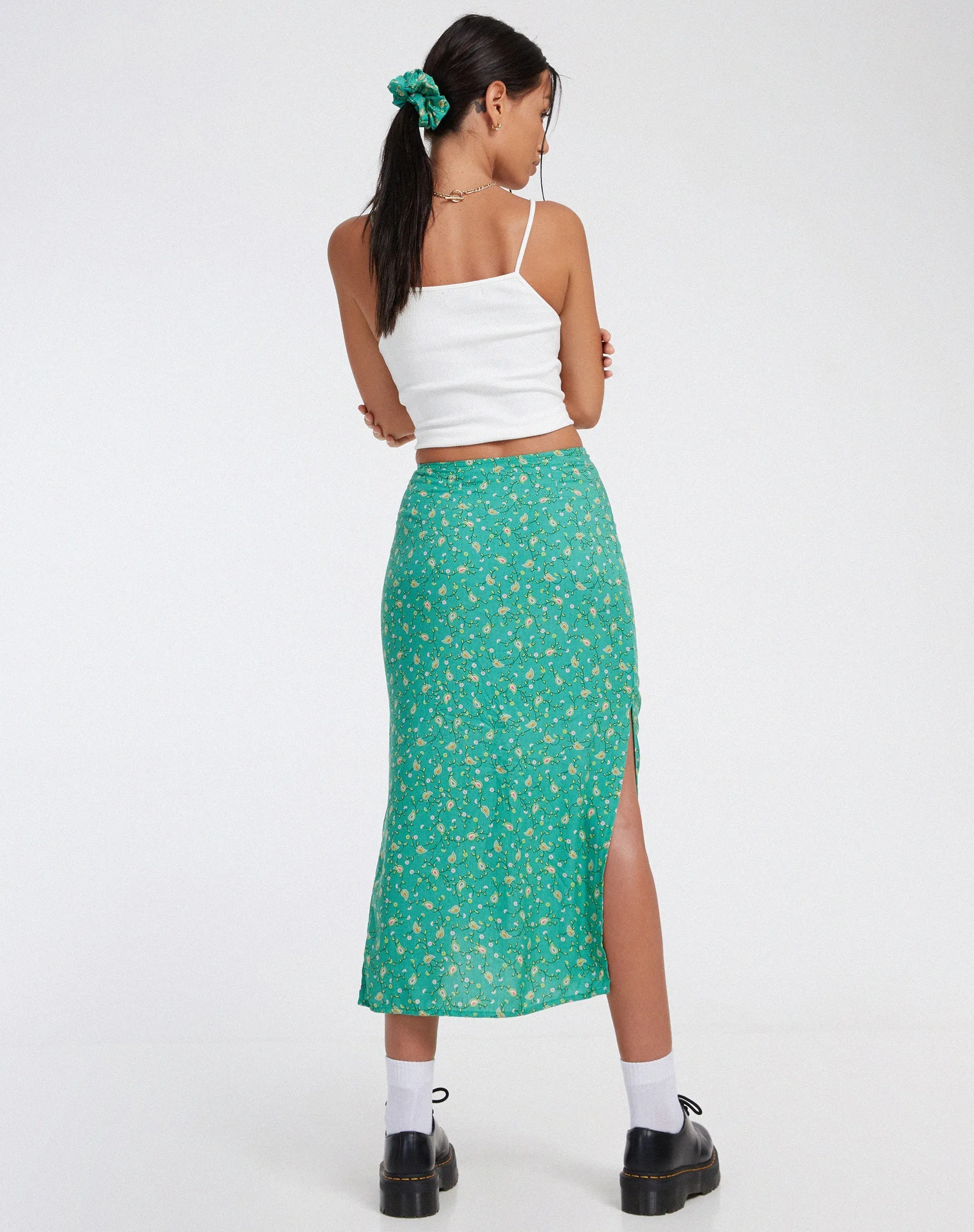 Kindra Midi Skirt in Paisley Fun Green