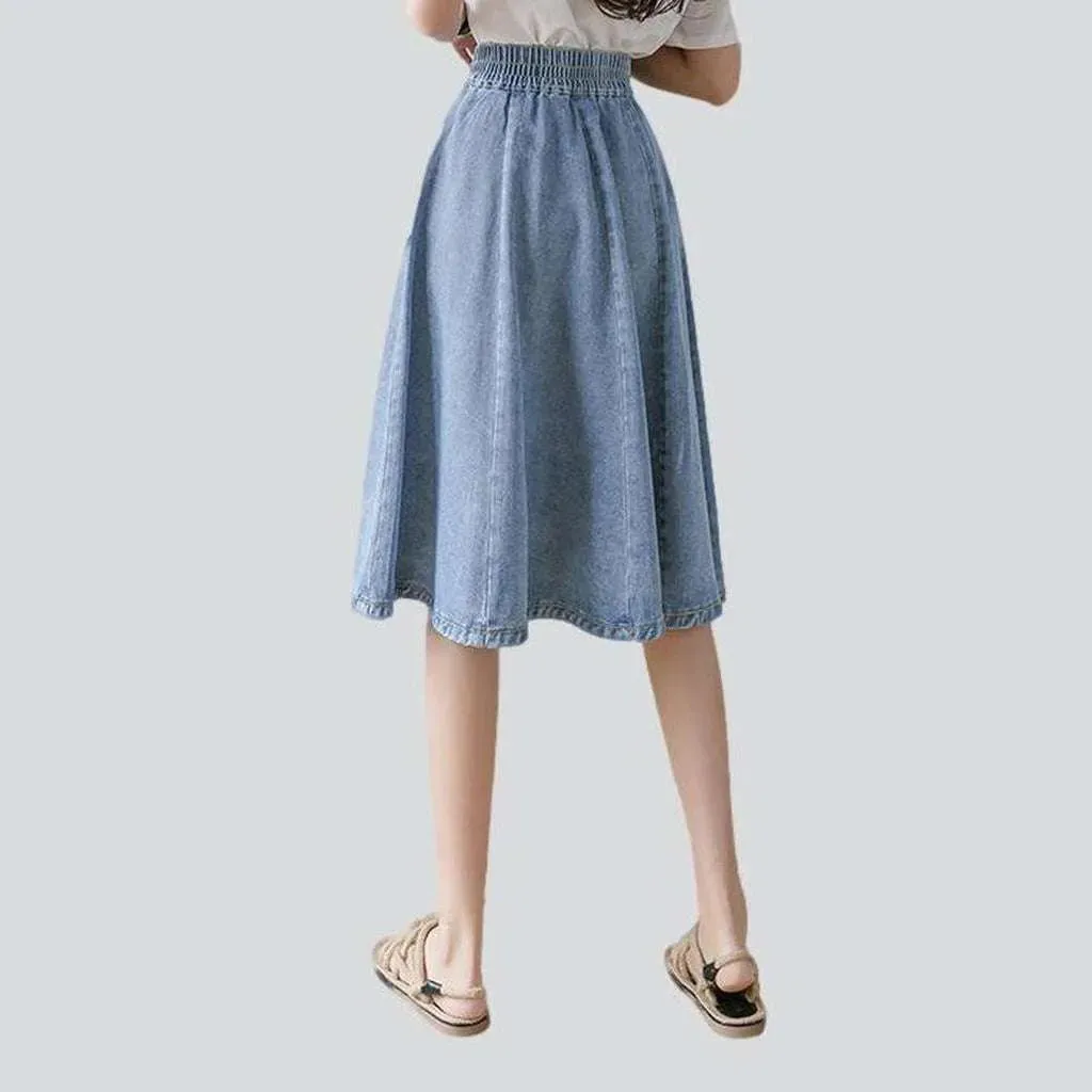 Knee-length flare denim skirt