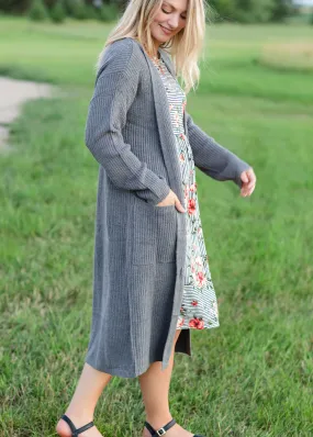 Knit Charcoal Long Cardigan - FINAL SALE