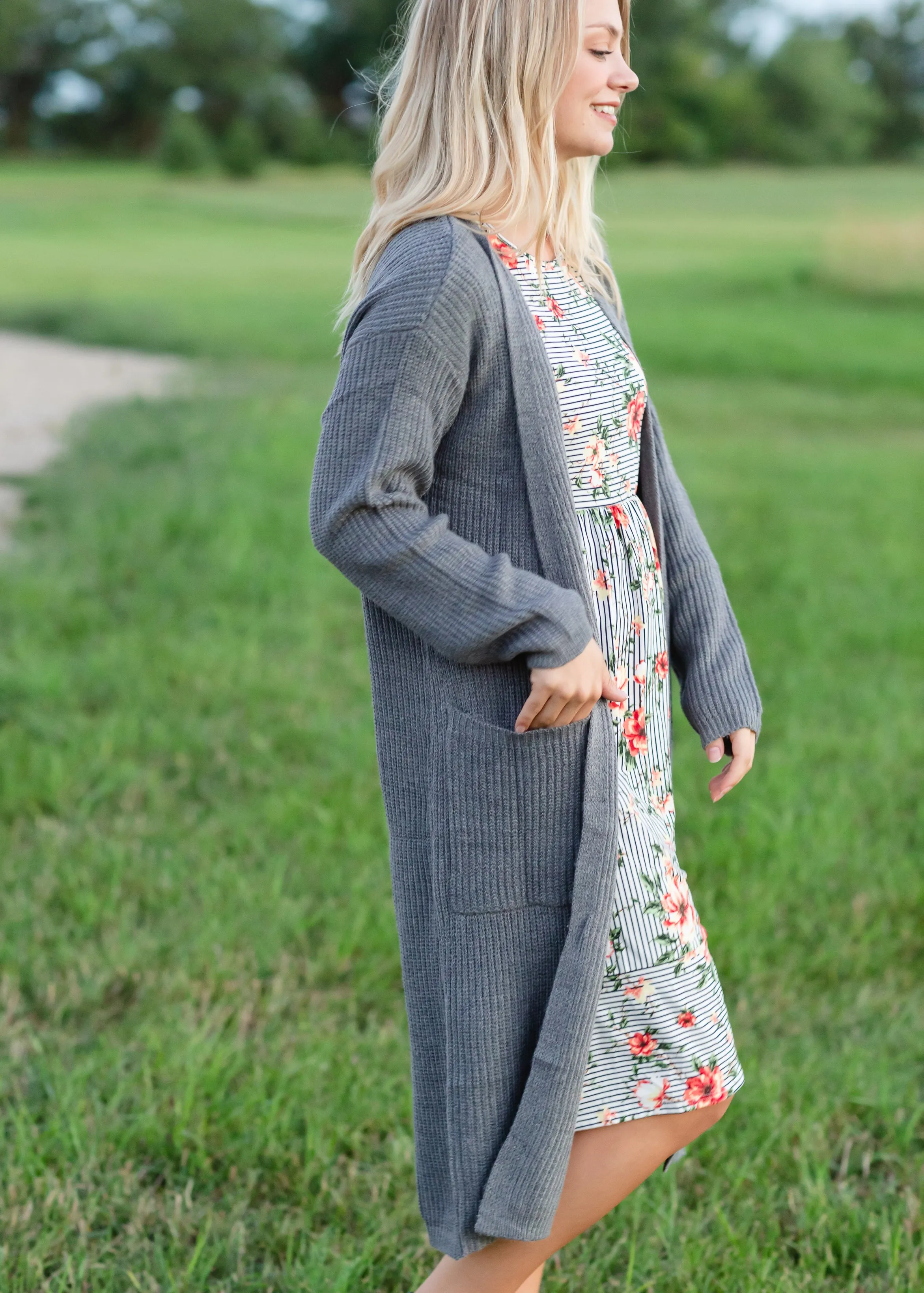 Knit Charcoal Long Cardigan - FINAL SALE