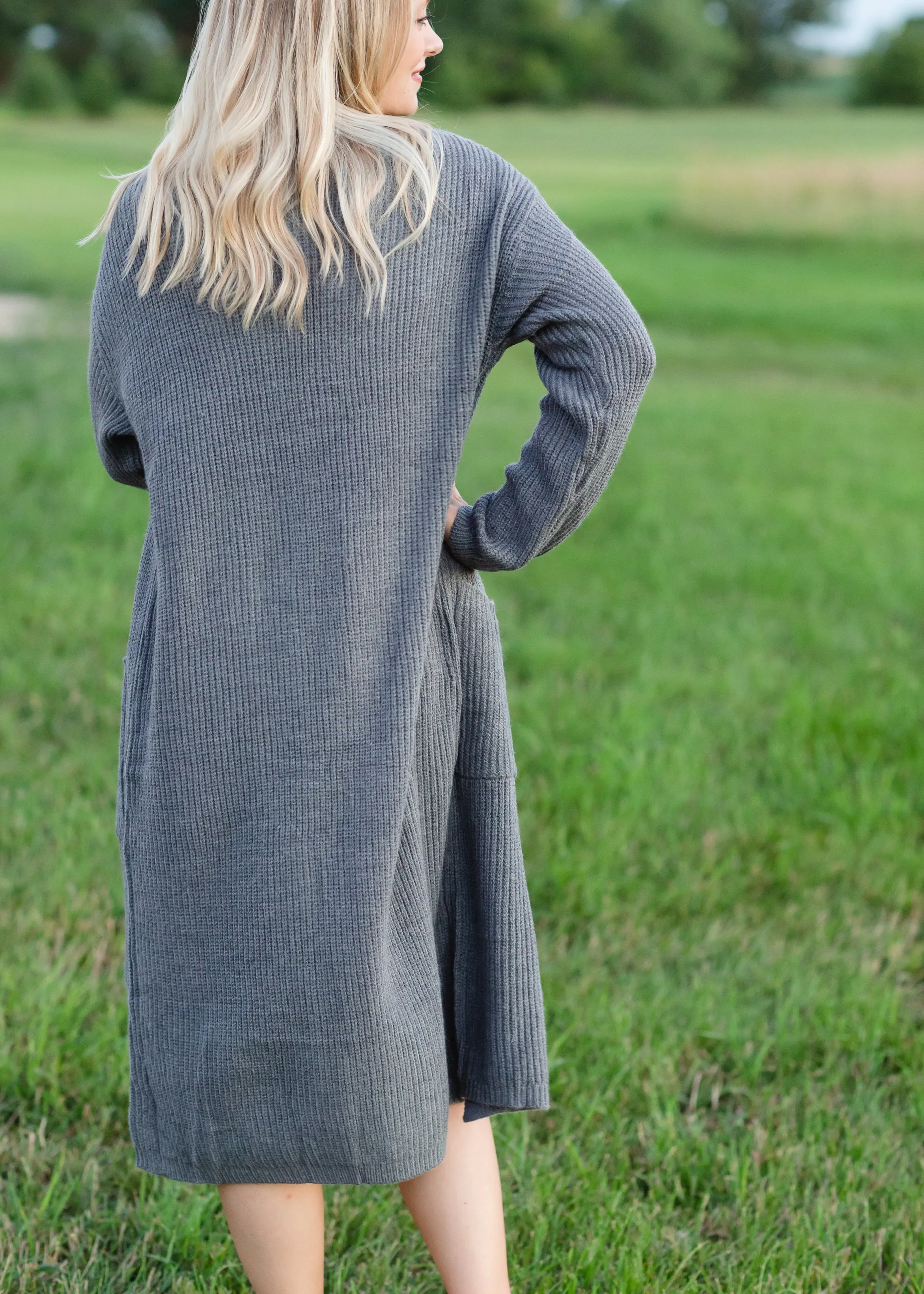 Knit Charcoal Long Cardigan - FINAL SALE