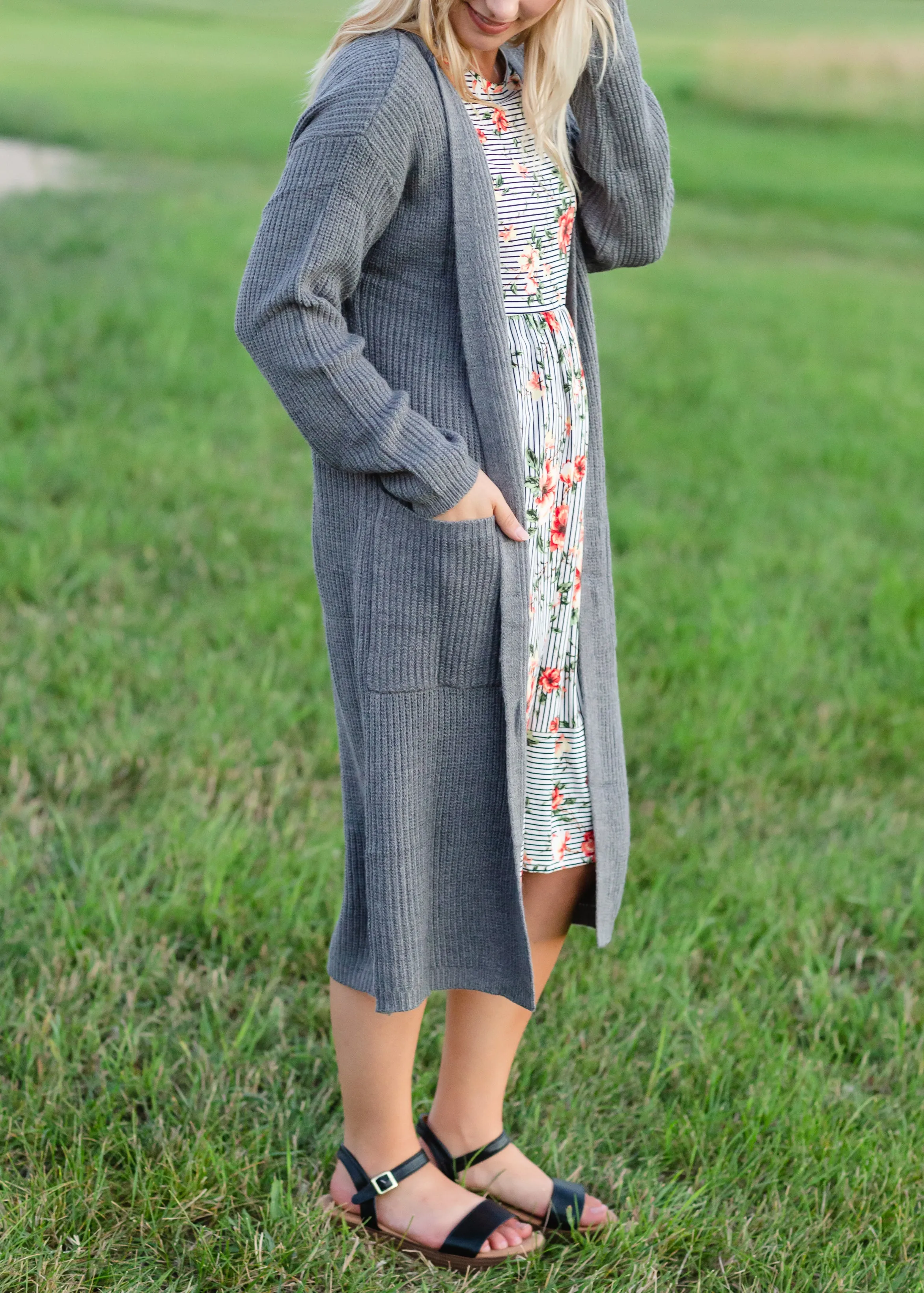 Knit Charcoal Long Cardigan - FINAL SALE