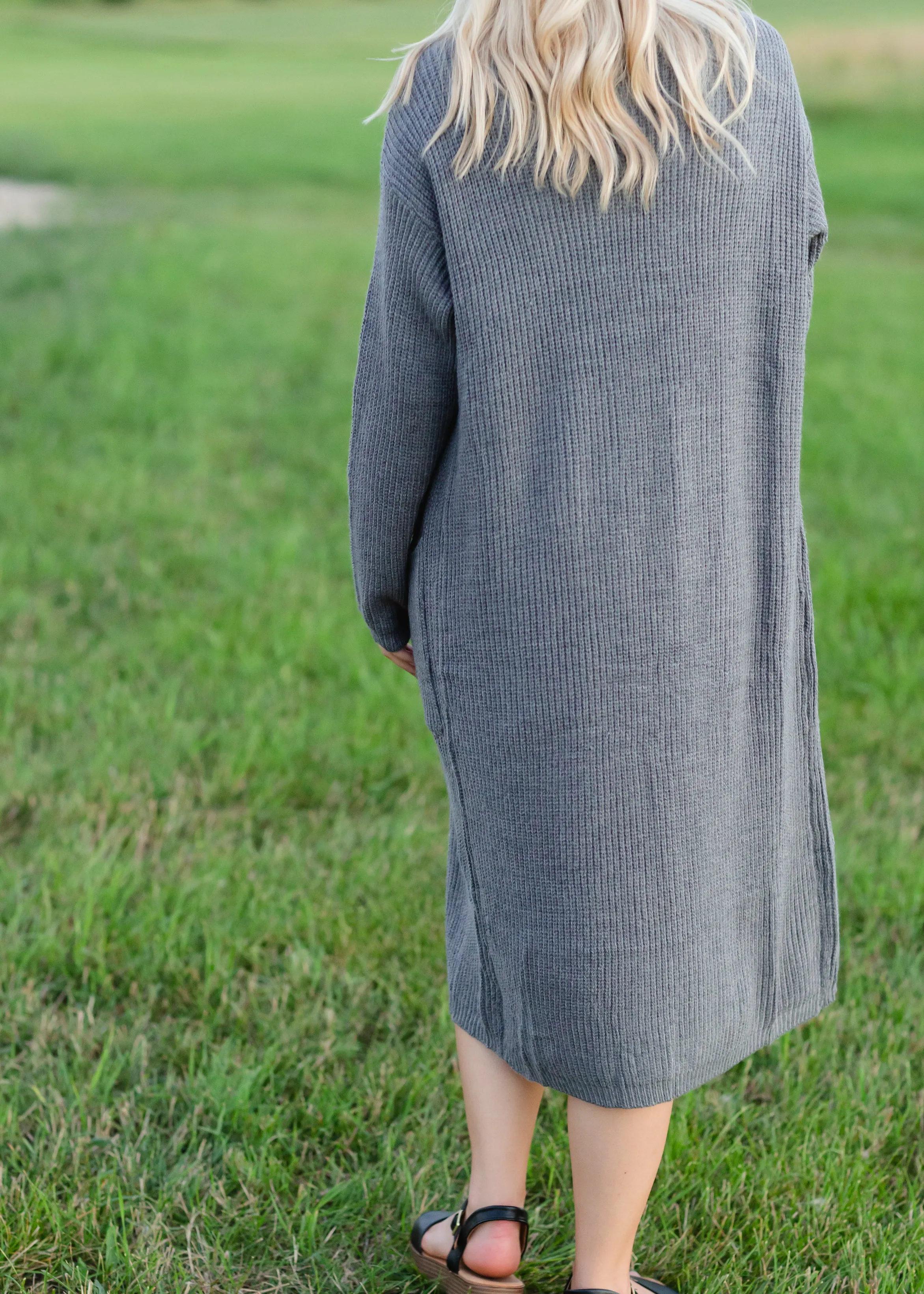 Knit Charcoal Long Cardigan - FINAL SALE