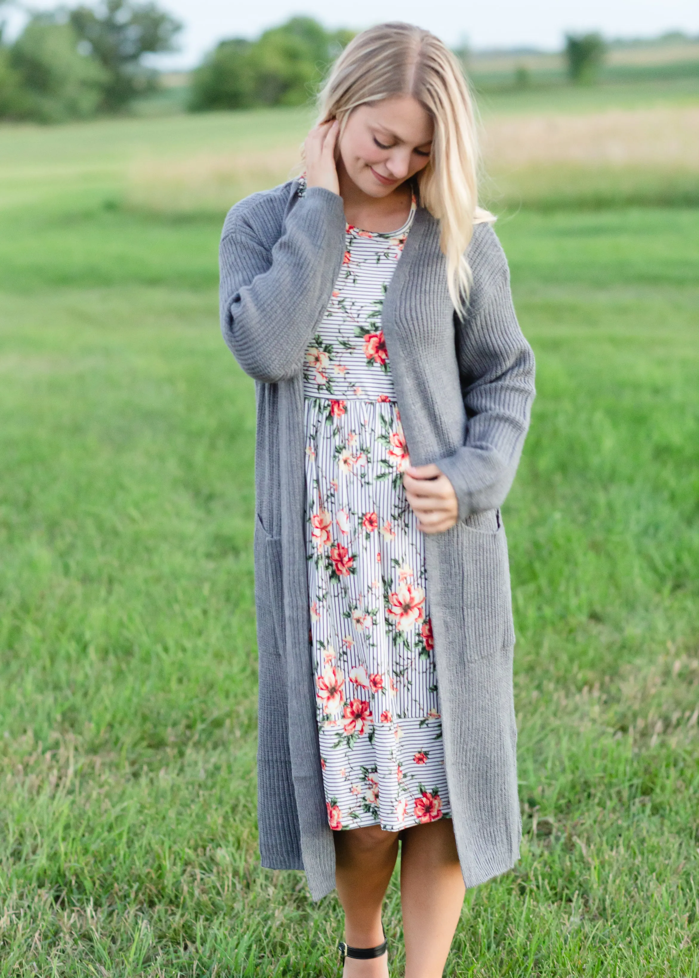 Knit Charcoal Long Cardigan - FINAL SALE