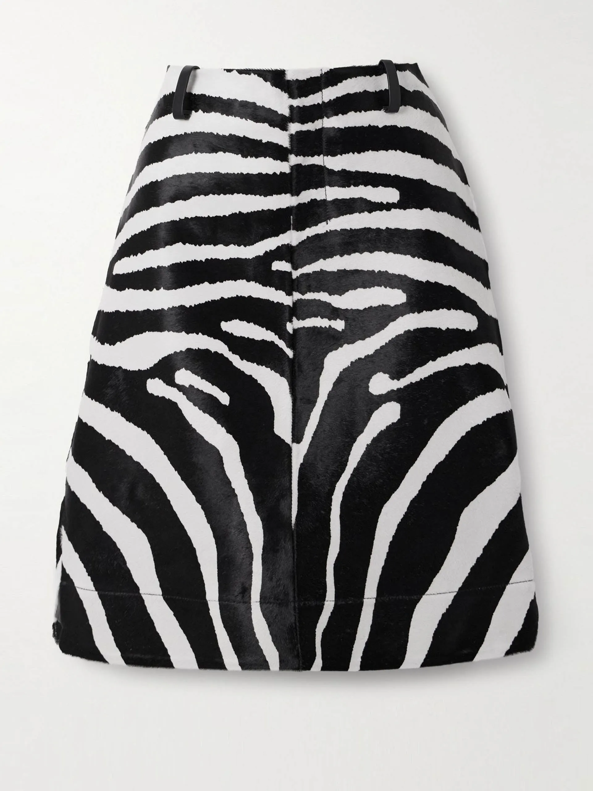 La Jupe Tozzi leather-trimmed zebra-print pony hair midi skirt