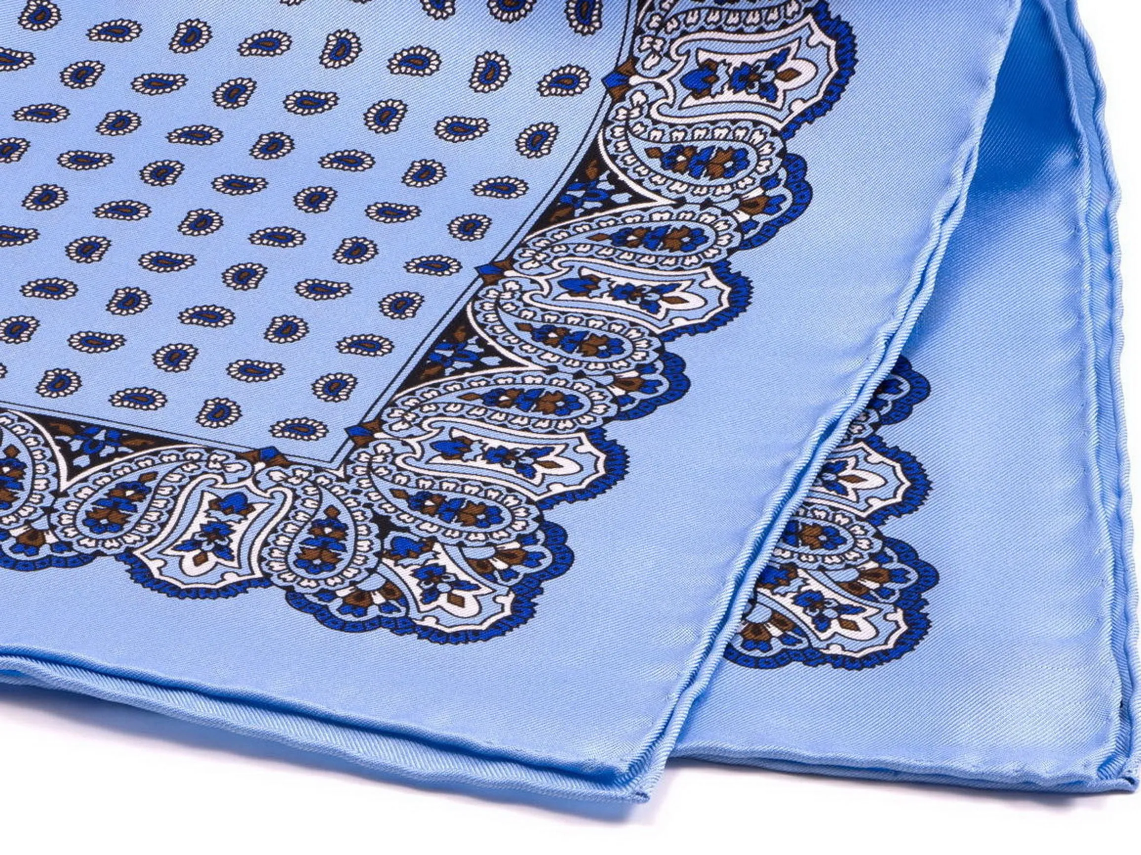 Light Blue Large & Small Paisley Silk Pocket Square