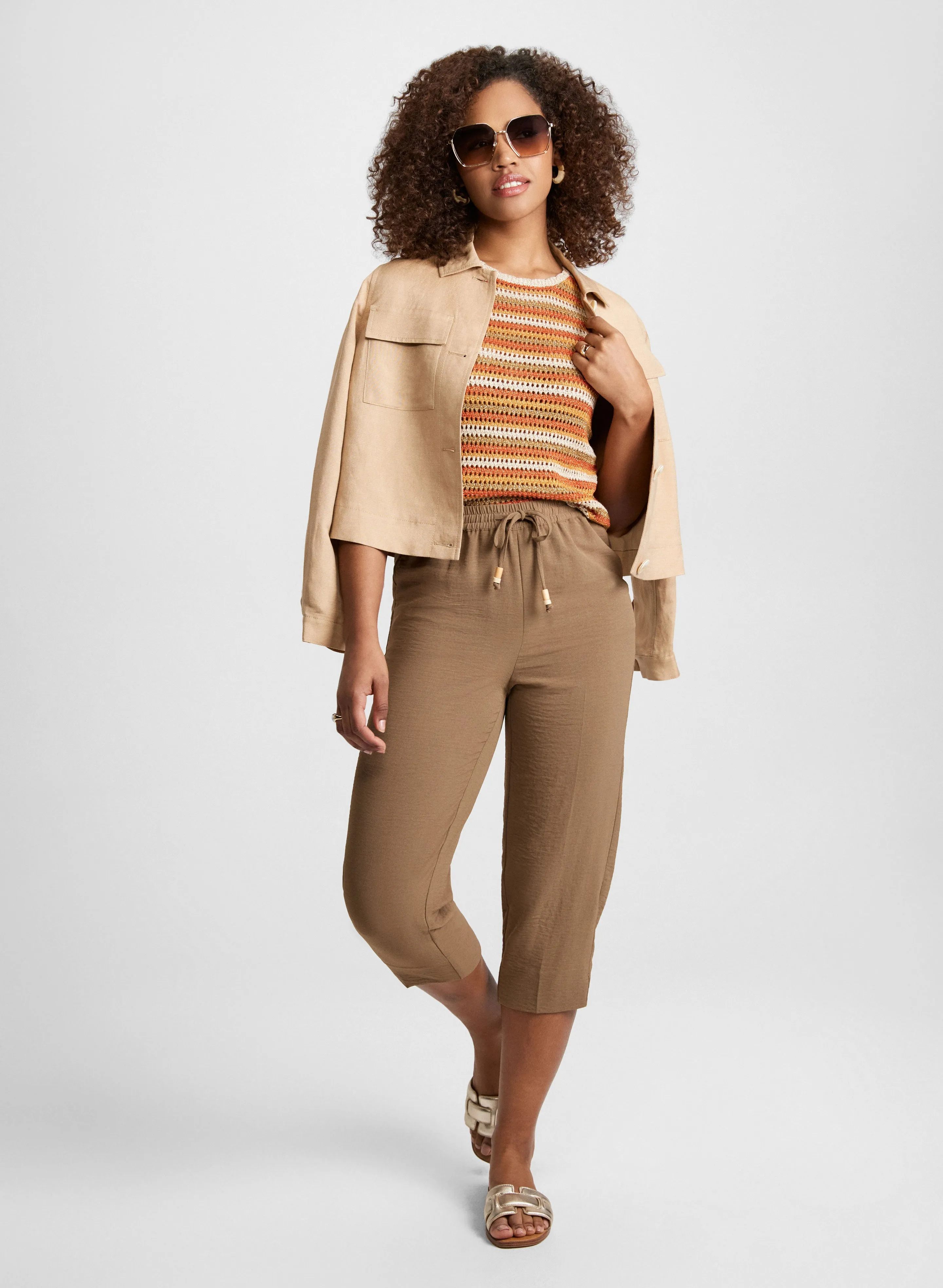 Linen Blend Shacket & Drawstring Capris