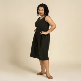 Linen Tank Top & Midi Skirt 2-Piece Pure Black