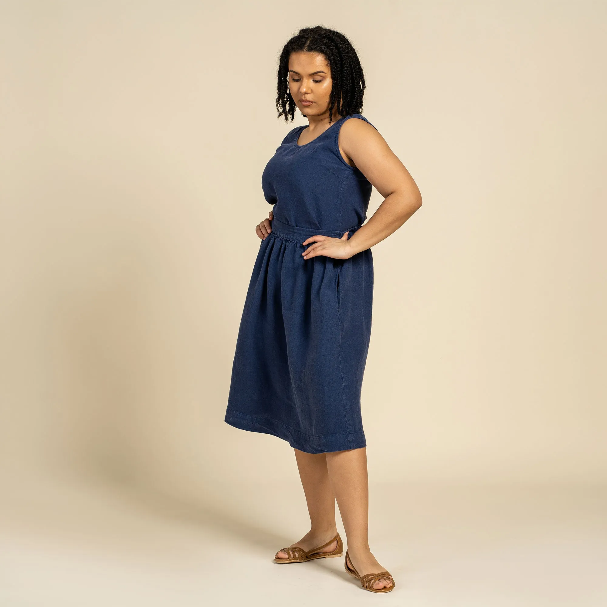 Linen Tank Top & Midi Skirt 2-Piece Storm Blue