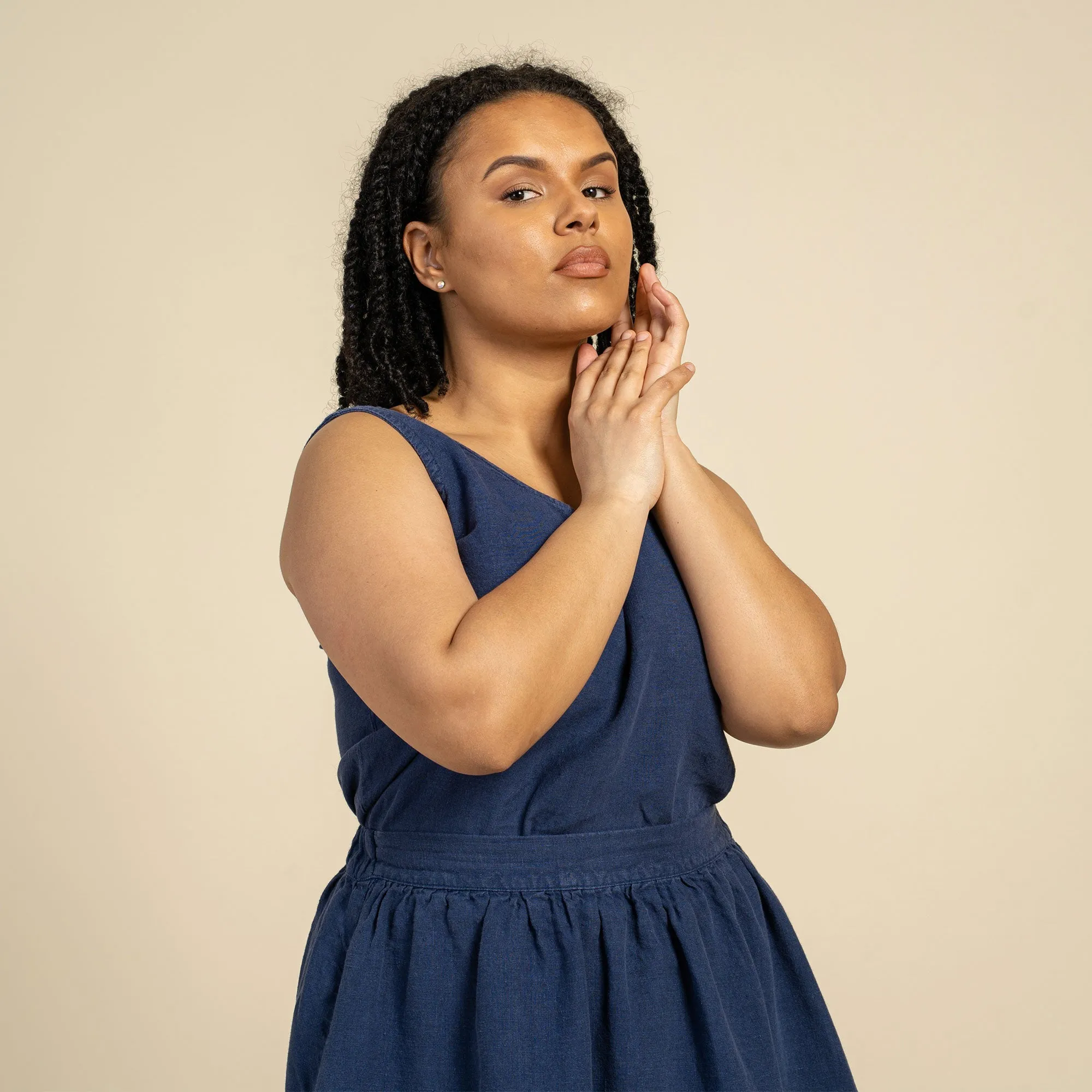 Linen Tank Top & Midi Skirt 2-Piece Storm Blue