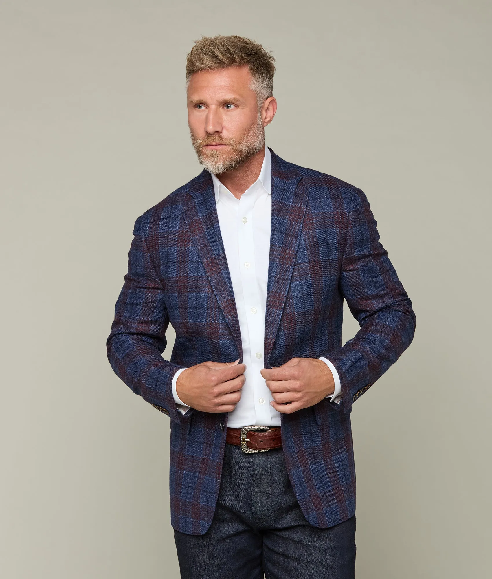 Lucchese Sport Coat :: Denim Blue/Red Plaid