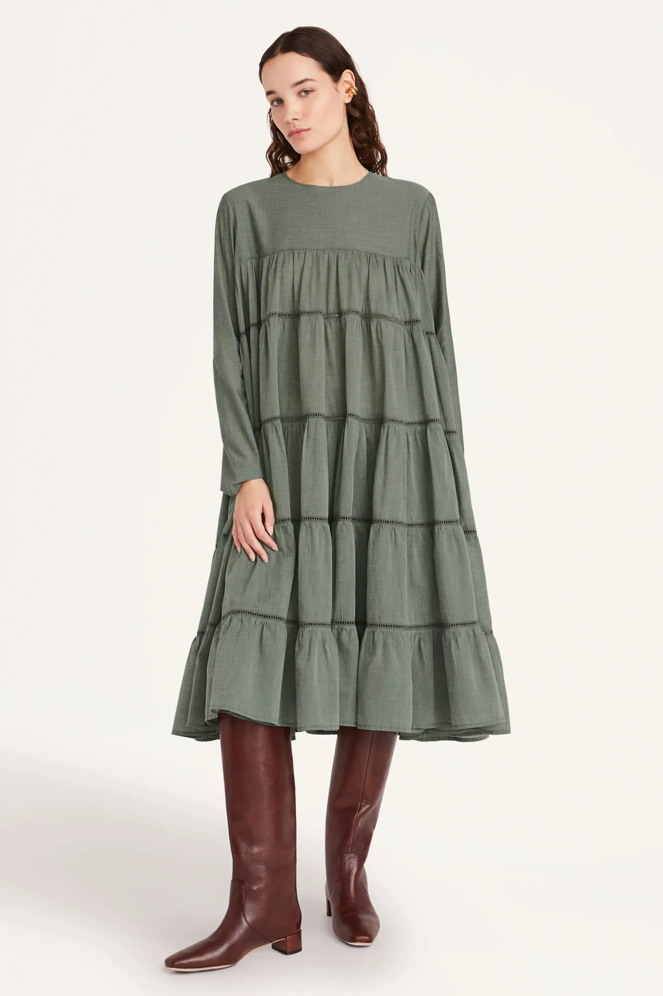 Maida Midi Dress in Moss Chambray