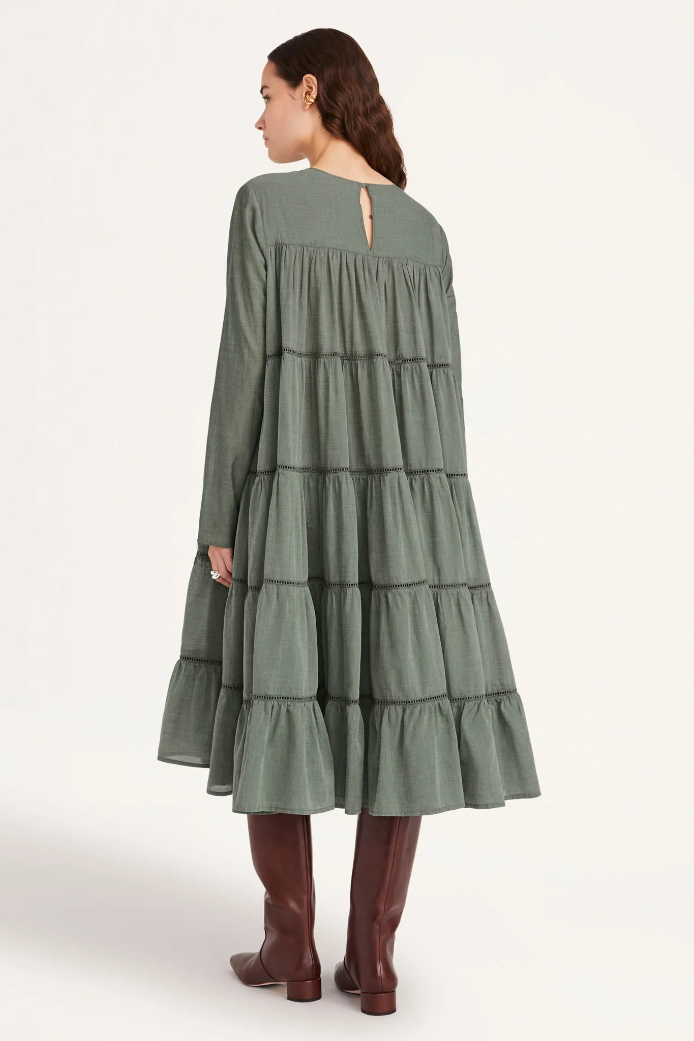 Maida Midi Dress in Moss Chambray