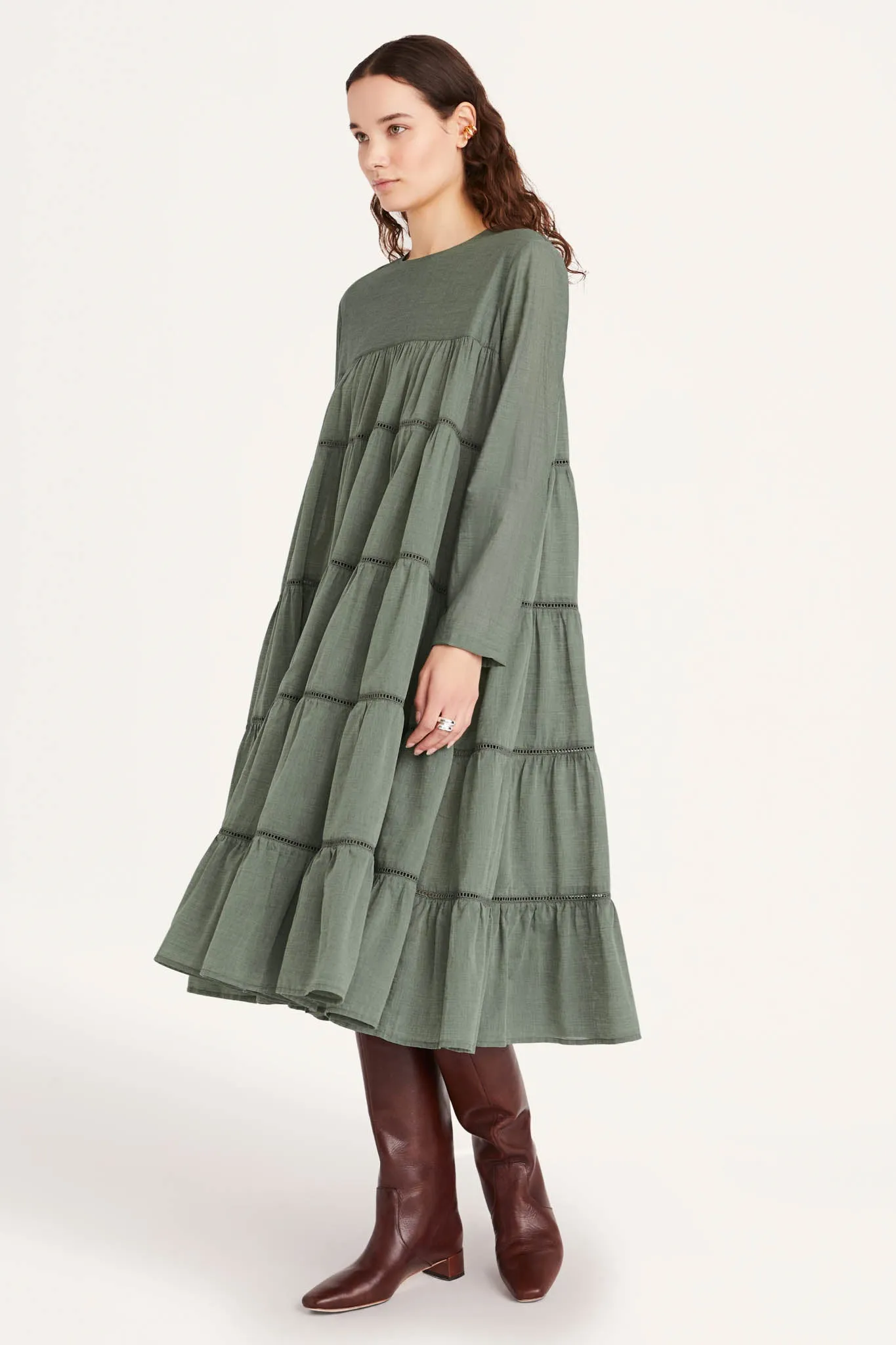 Maida Midi Dress in Moss Chambray