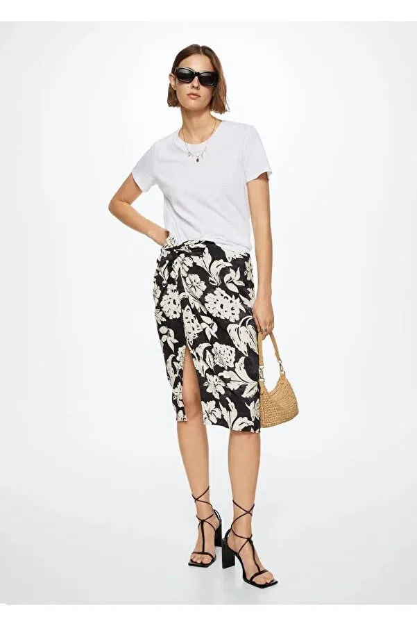 Mango Women's Floral Patterned Slit Skirt