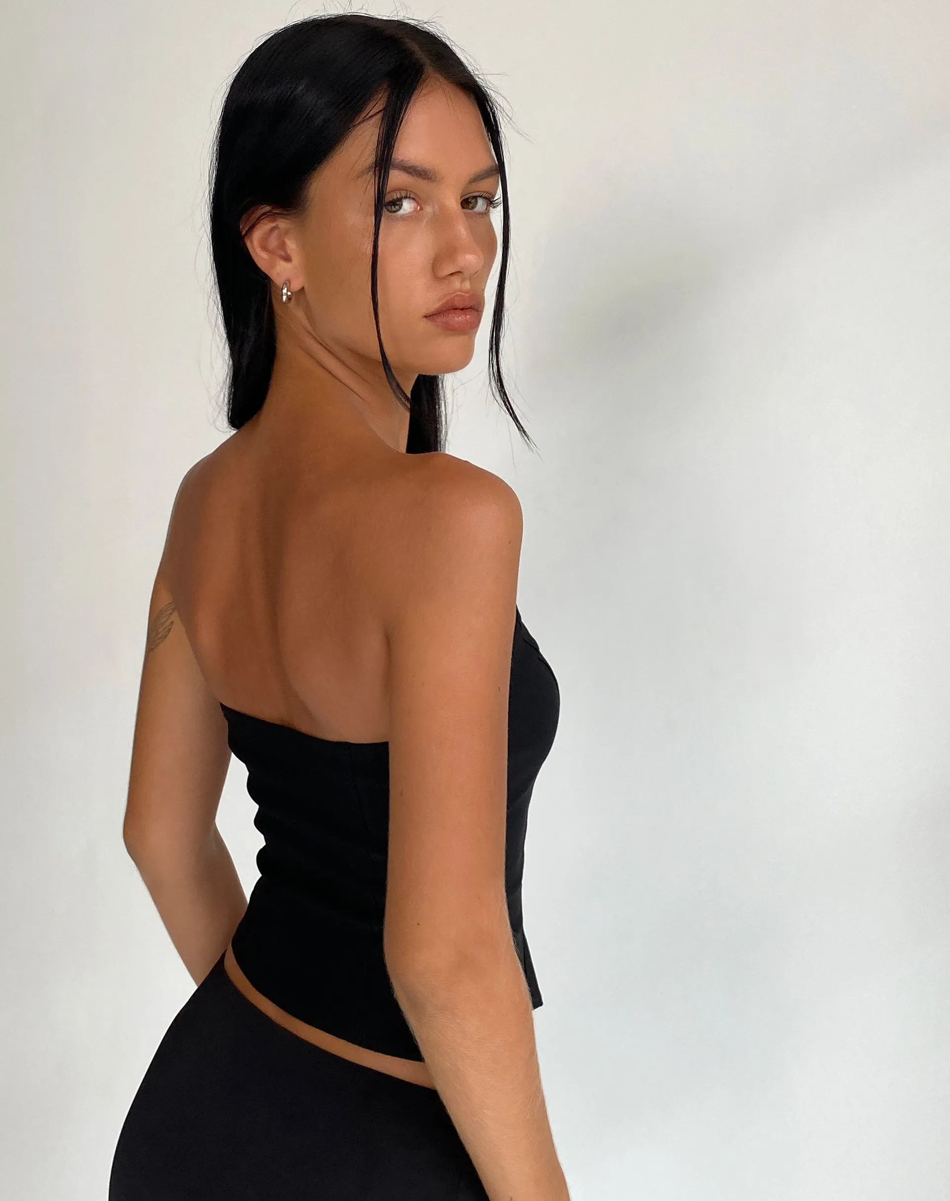 Maribaya Longline Corset Top in Black