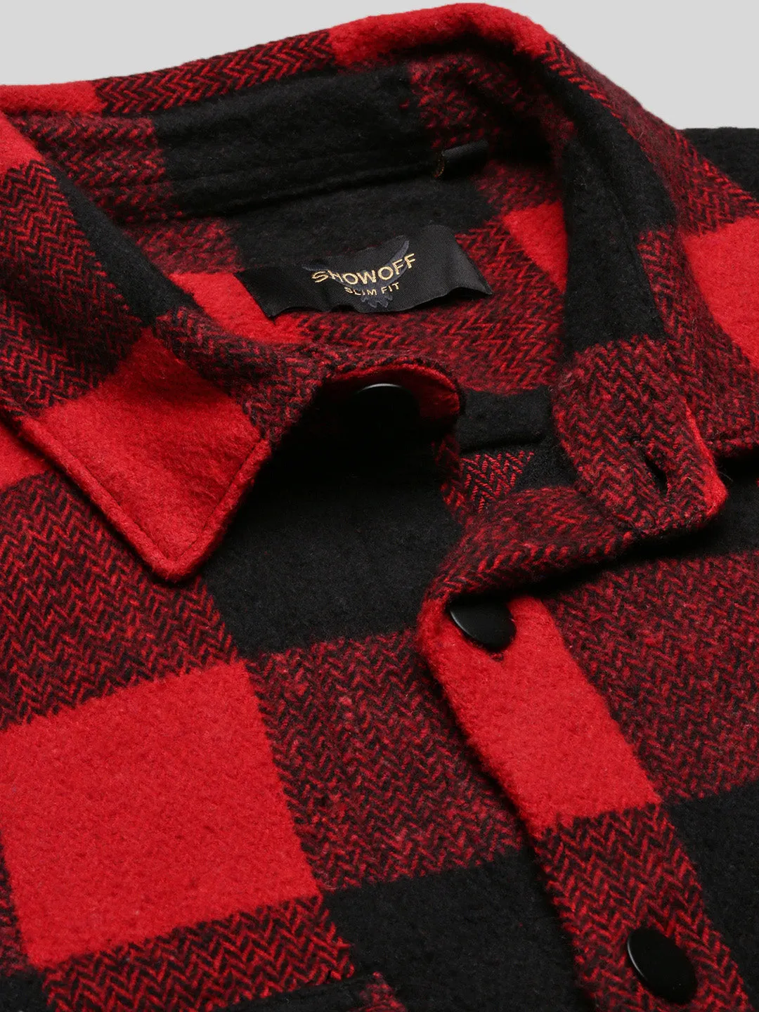 Men Red Checked Shacket