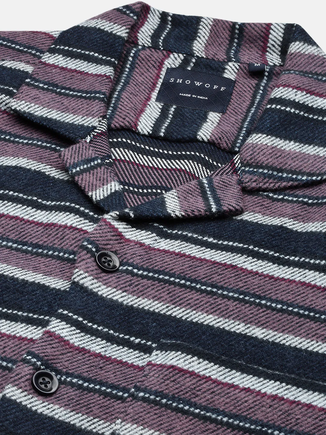 Men Striped Navy Blue Shacket