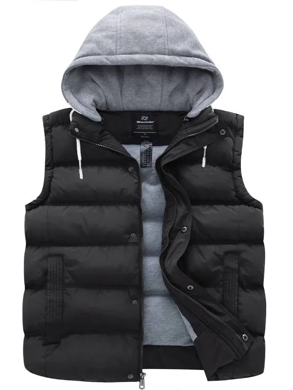 Men's Big and Tall Puffer Vest Plus Size Gilet Winter Jacket with Detachable Hood Recycled Polyester