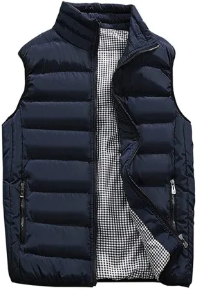 Men's Navy Blue Sleeveless Puffer Vest Coat