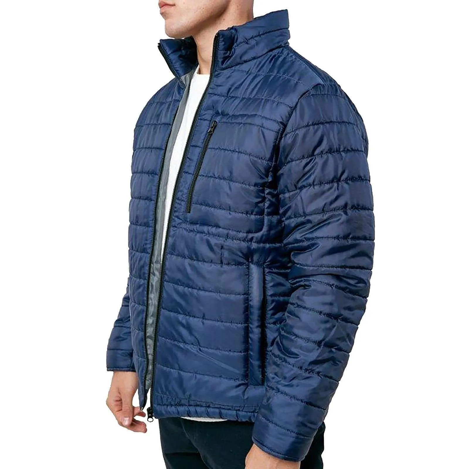 Mens Quilted Jacket Funnel Neck Puffer Winter Coat Padded