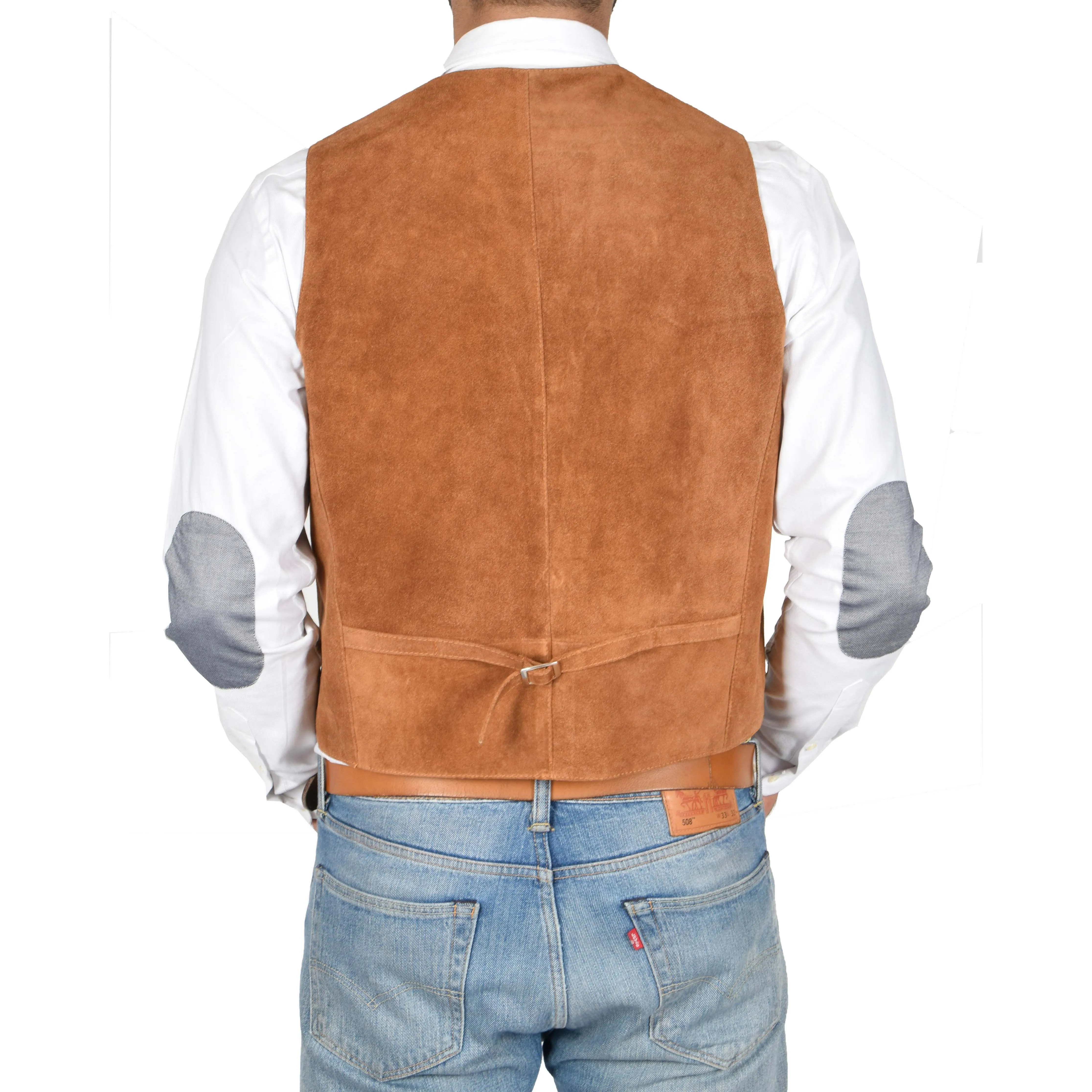 Mens Real Suede Leather Waistcoat Classic Vest Gilet Cole Tan