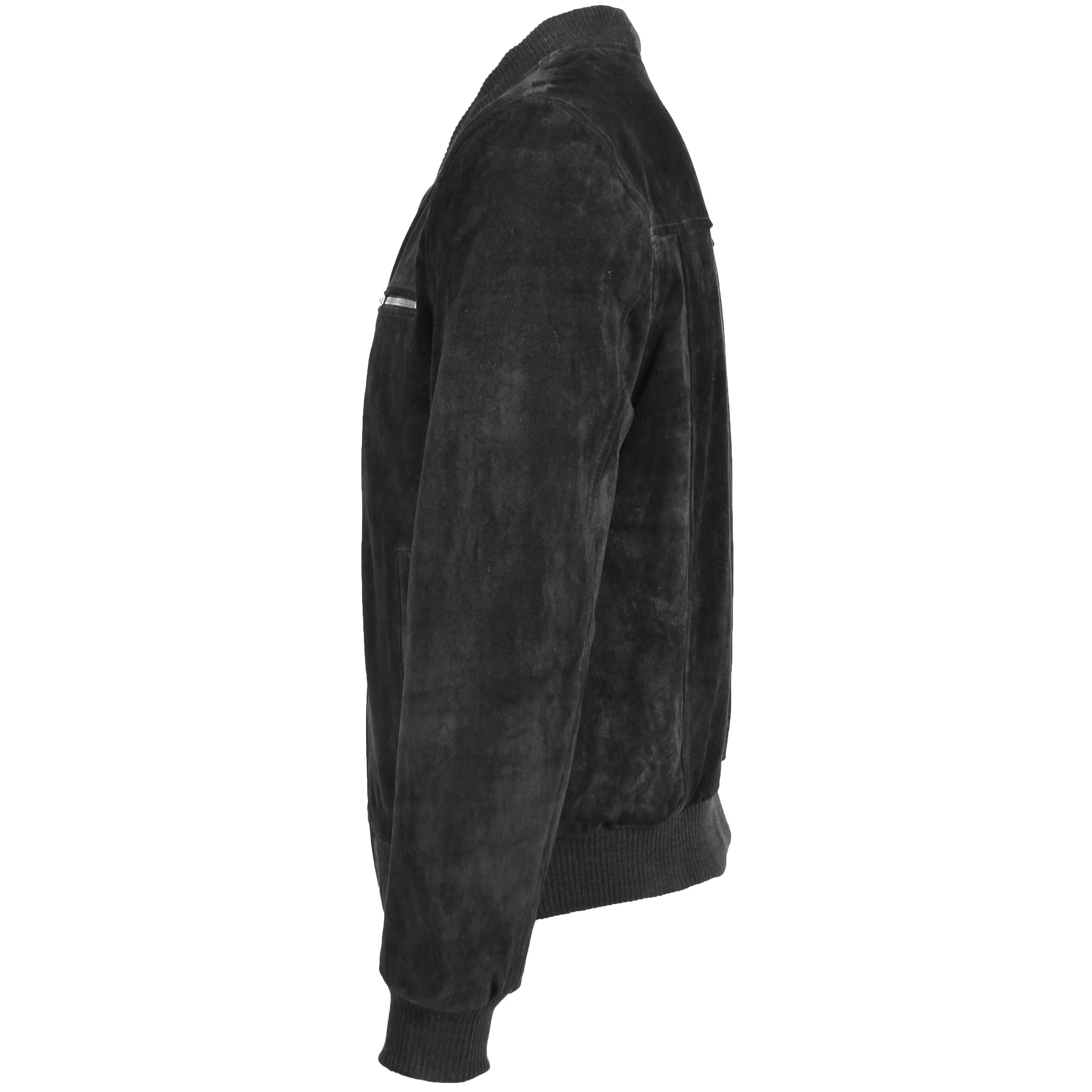 Mens Suede Bomber Varsity Jacket Reg Black