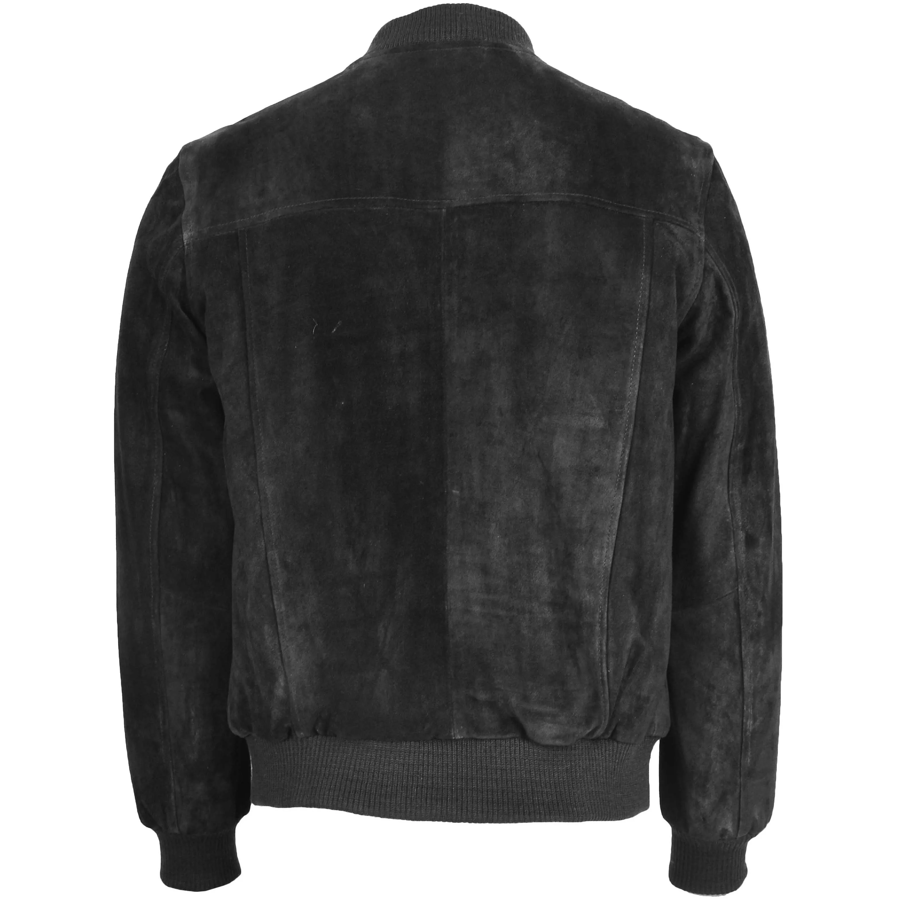 Mens Suede Bomber Varsity Jacket Reg Black