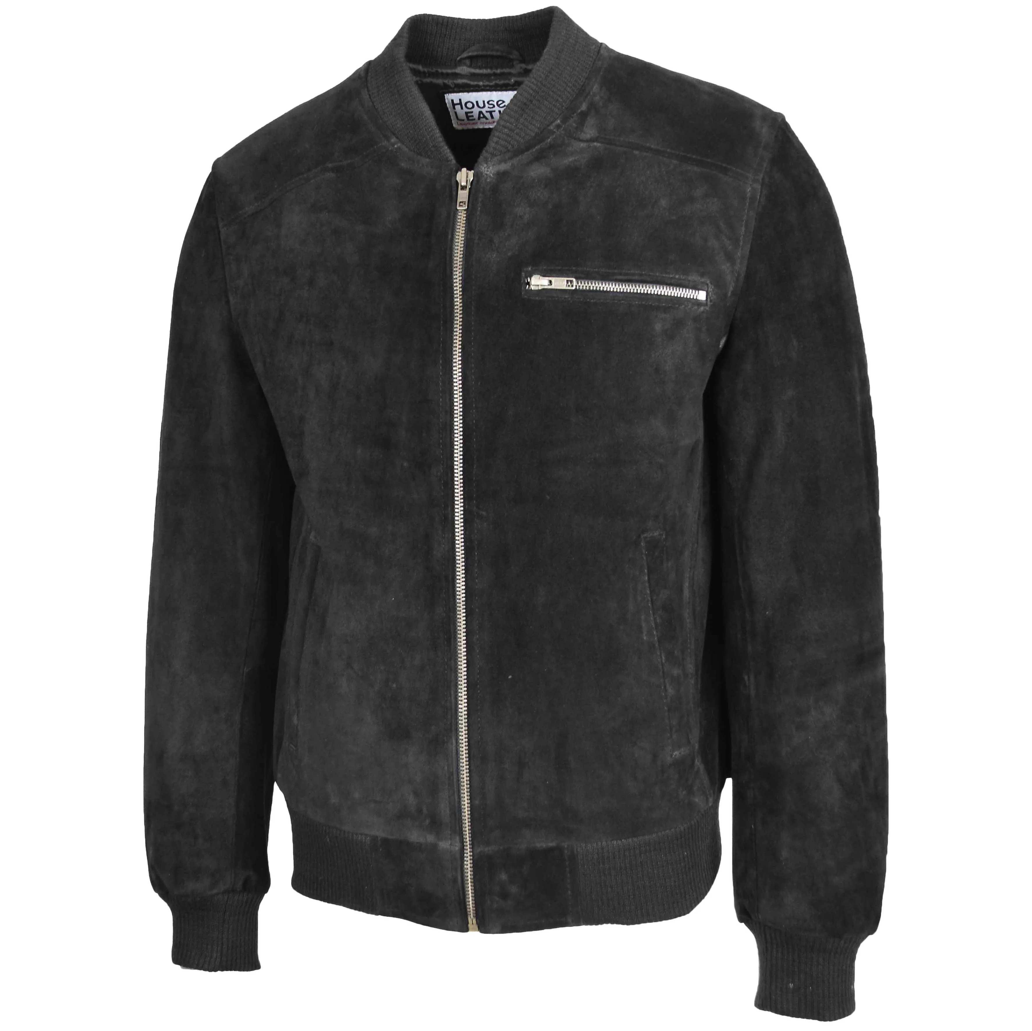 Mens Suede Bomber Varsity Jacket Reg Black