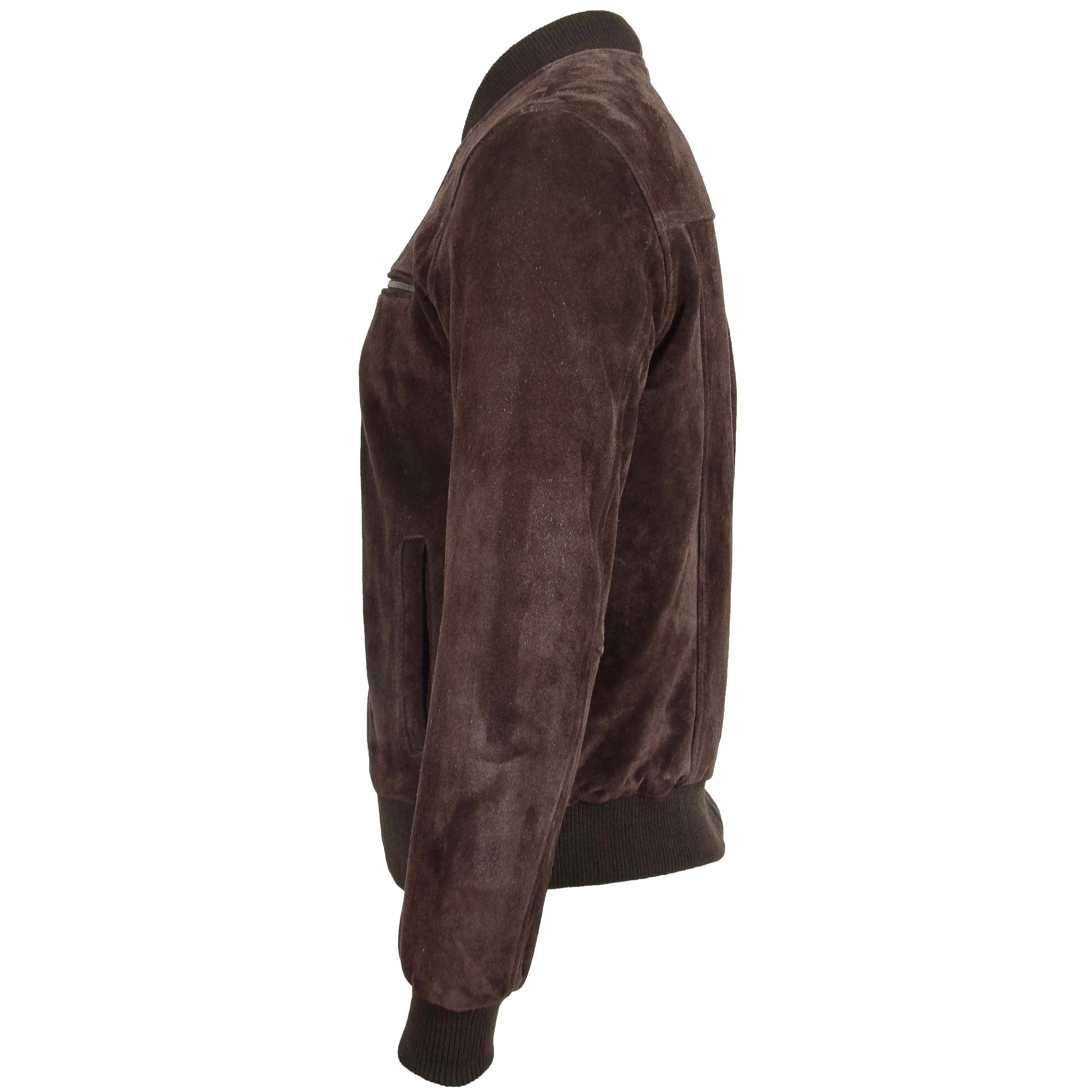 Mens Suede Bomber Varsity Jacket Reg Brown