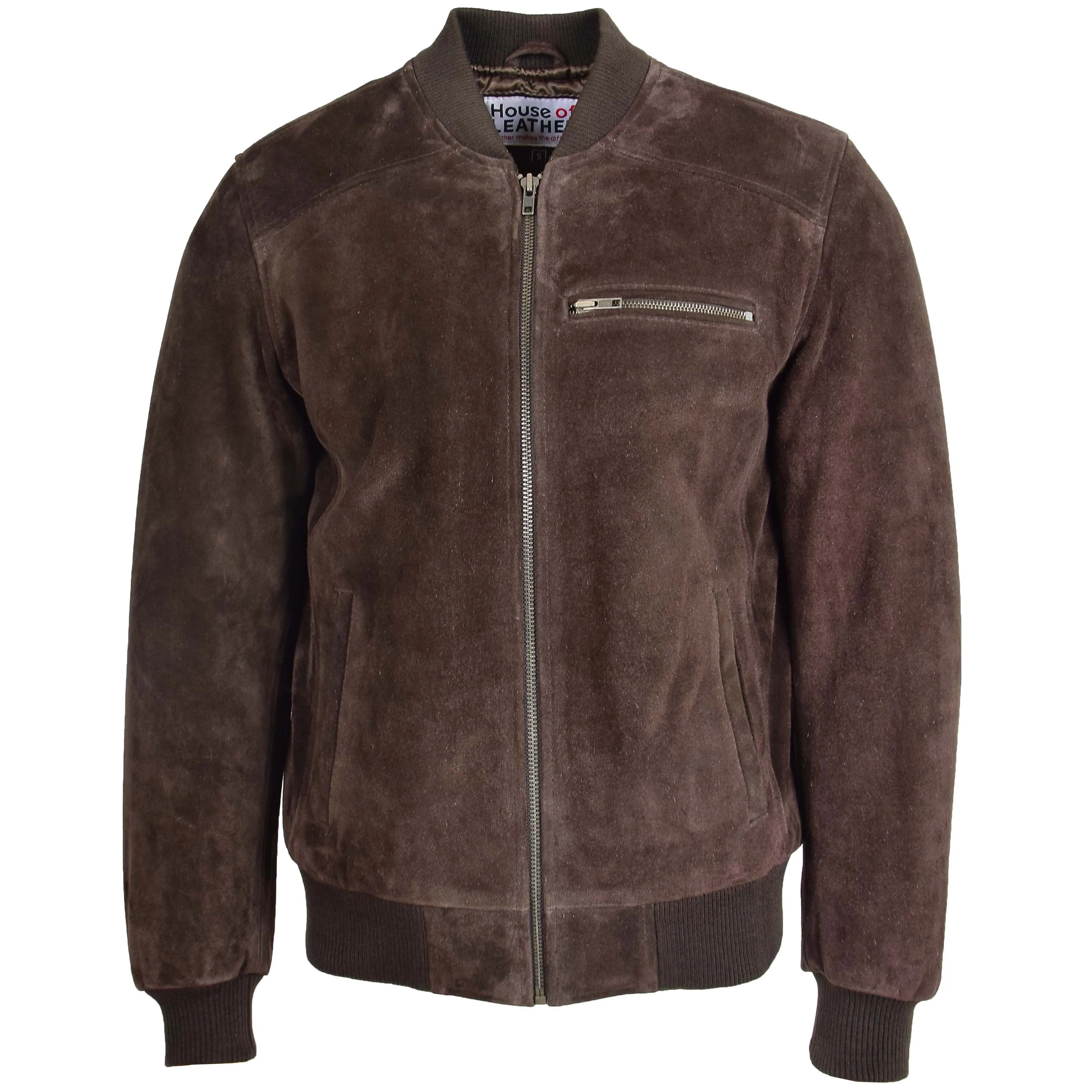 Mens Suede Bomber Varsity Jacket Reg Brown