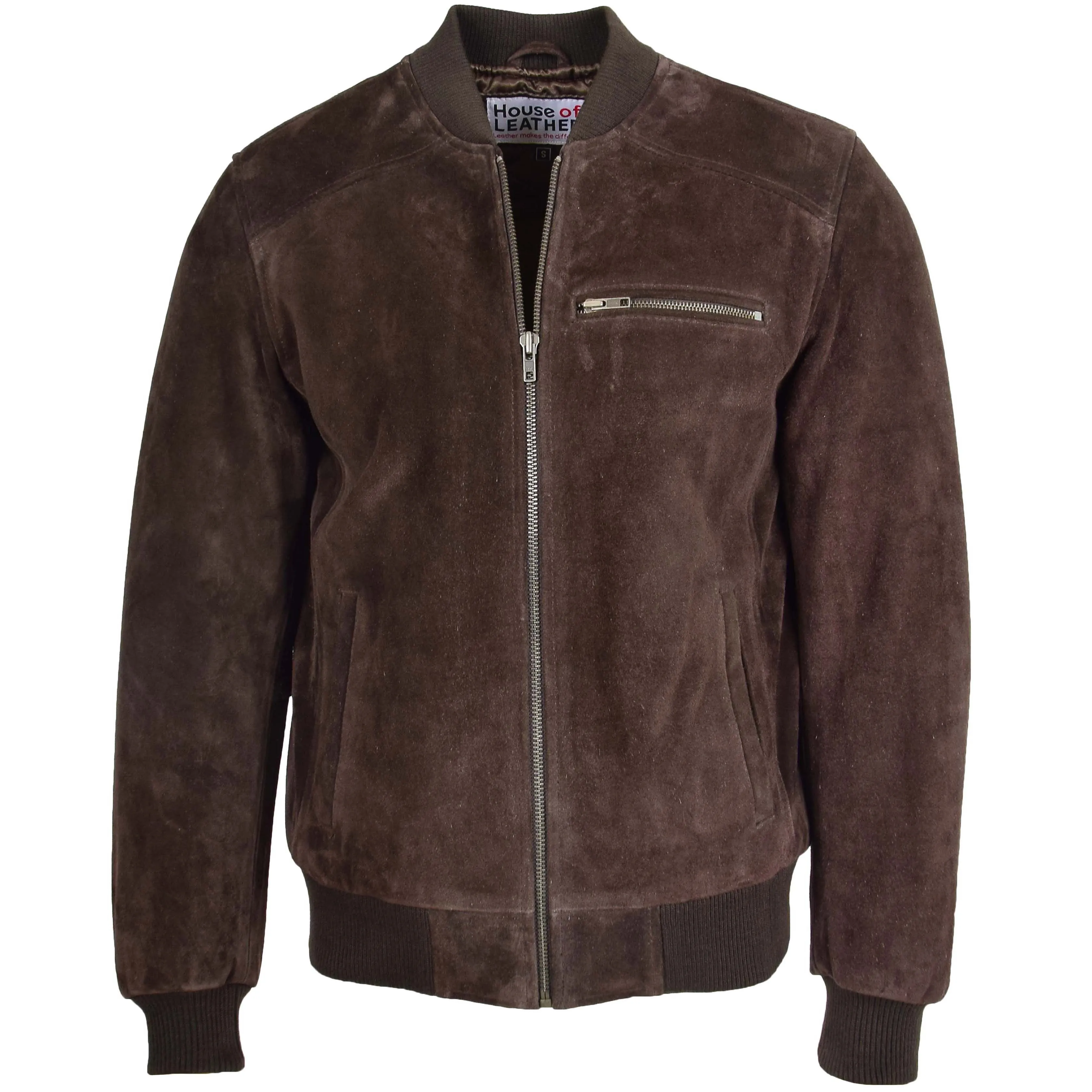 Mens Suede Bomber Varsity Jacket Reg Brown