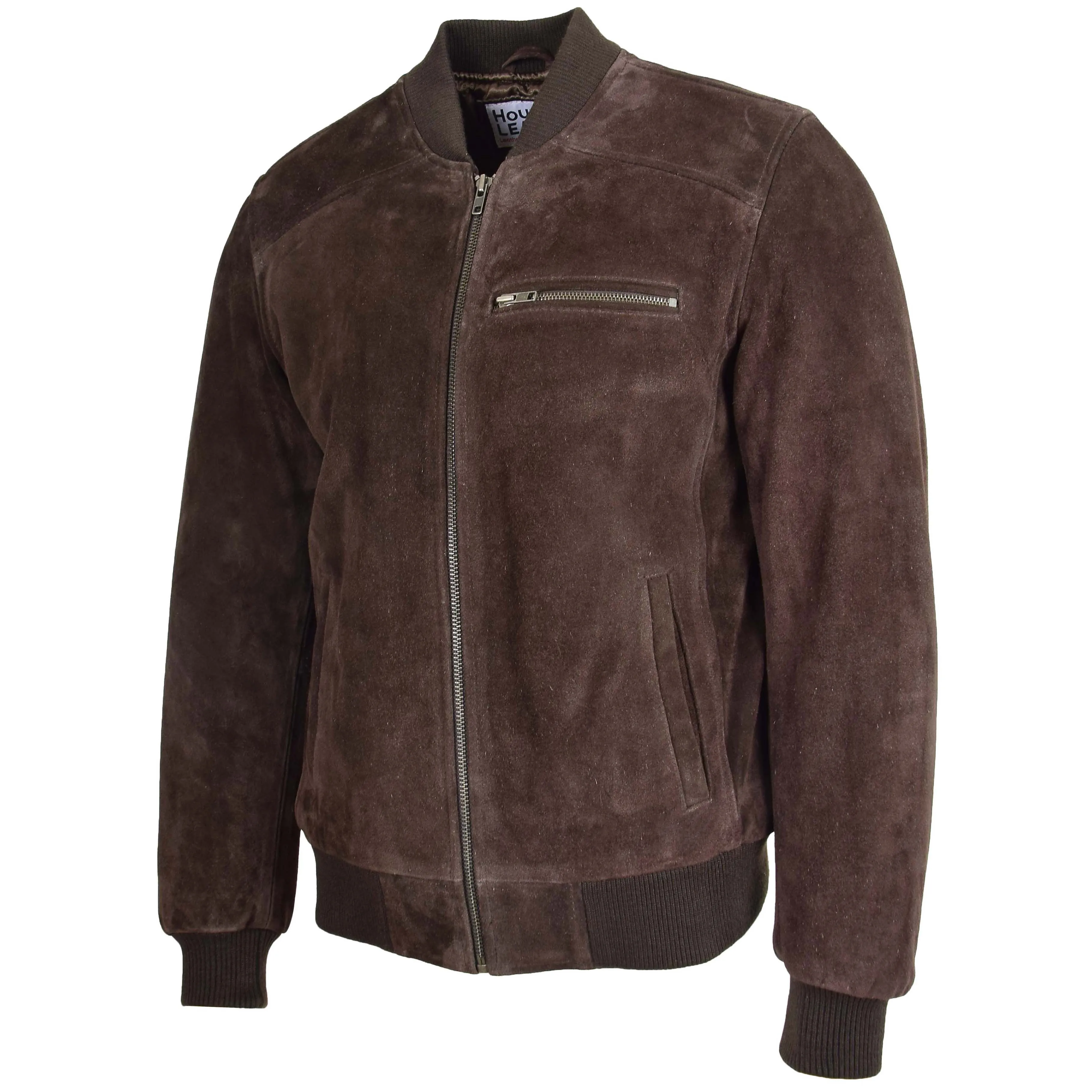 Mens Suede Bomber Varsity Jacket Reg Brown