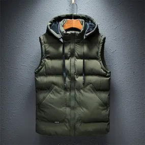 Men's Warm Sleeveless Vest Gilet Casual Cotton Jacket Double Large Pocket Hooded Waistcoat