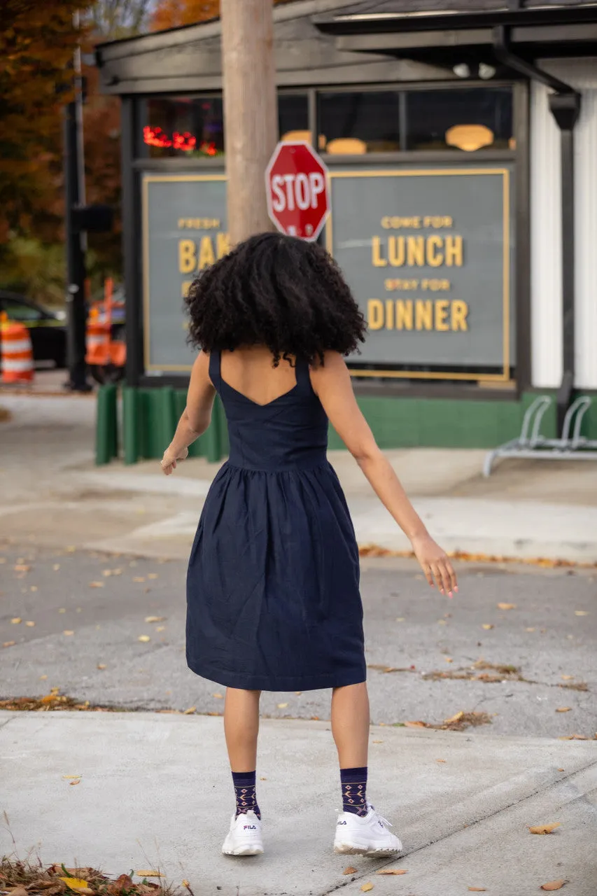 Mia Linen Dress in Navy - L and XL