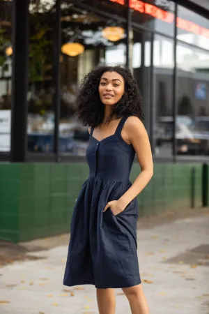 Mia Linen Dress in Navy - L and XL