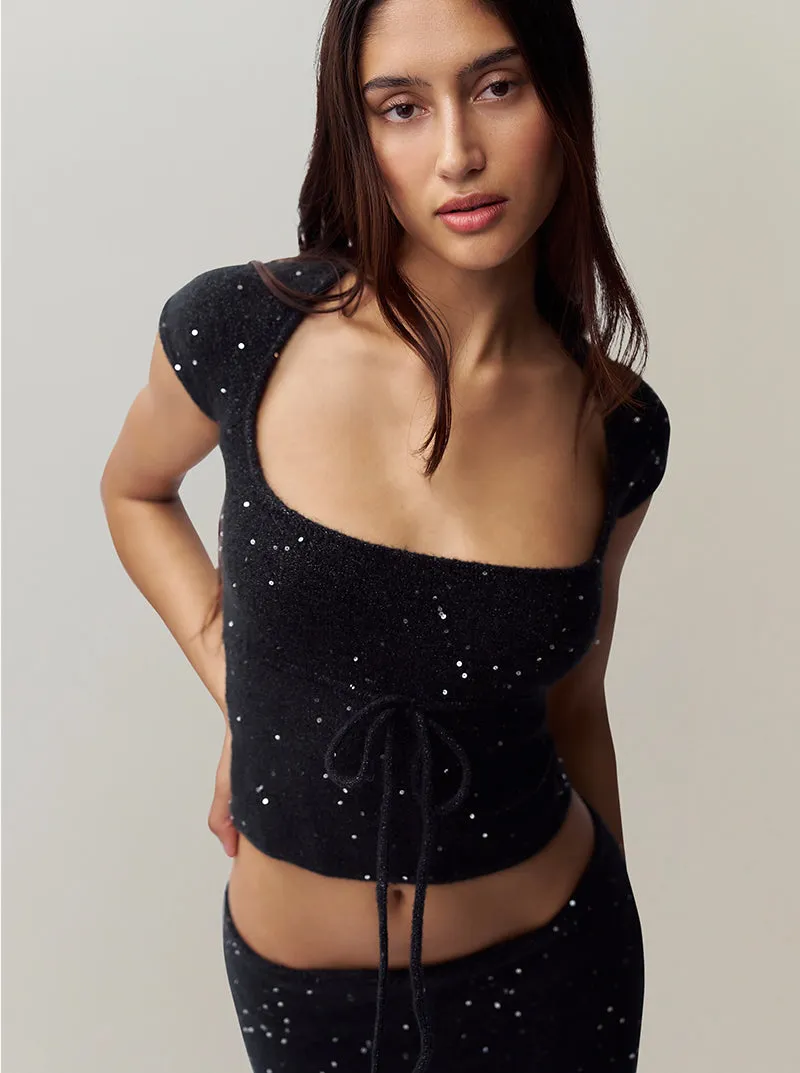 Miki Sequin Knit Top in Black