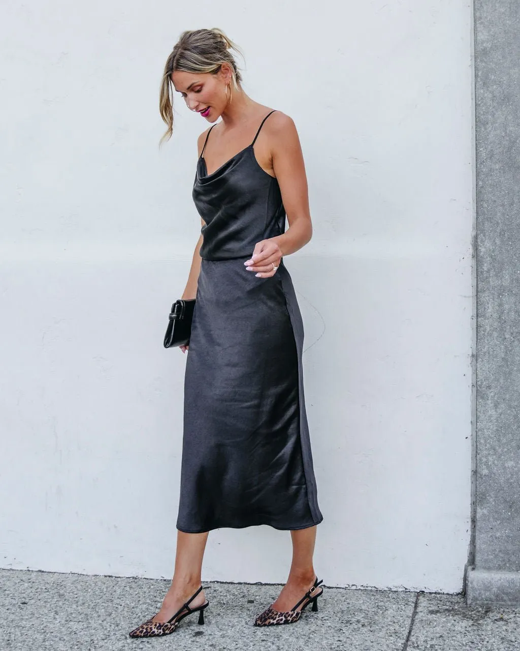 Muse By Magnolia Black Satin Midi Skirt - FINAL SALE