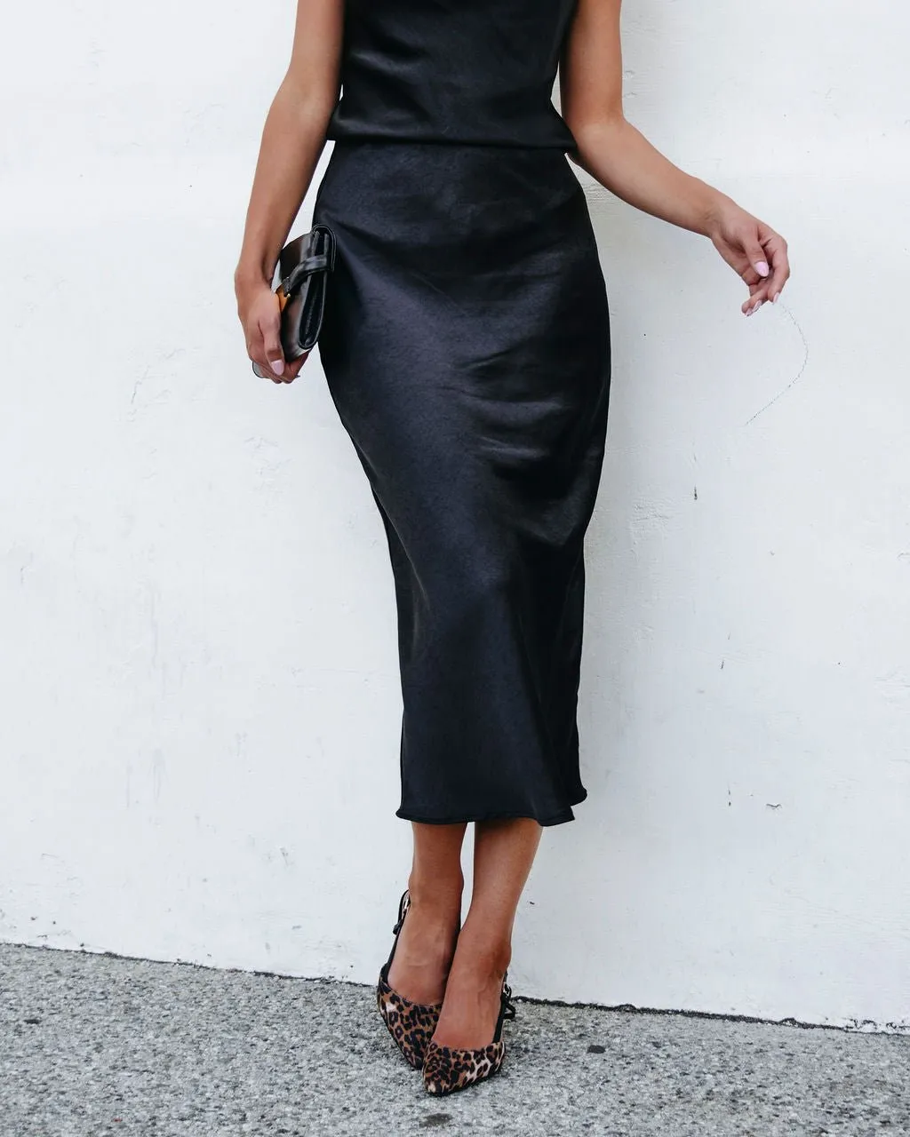 Muse By Magnolia Black Satin Midi Skirt - FINAL SALE