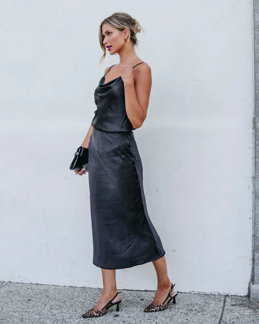 Muse By Magnolia Black Satin Midi Skirt - FINAL SALE