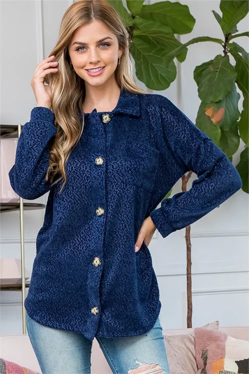 MUT20011-CHENILLE BUTTON DOWN LONG SLEEVE SHACKET