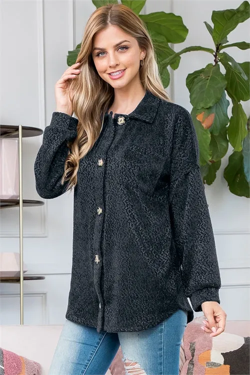 MUT20011-CHENILLE BUTTON DOWN LONG SLEEVE SHACKET