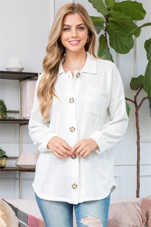 MUT20011-CHENILLE BUTTON DOWN LONG SLEEVE SHACKET